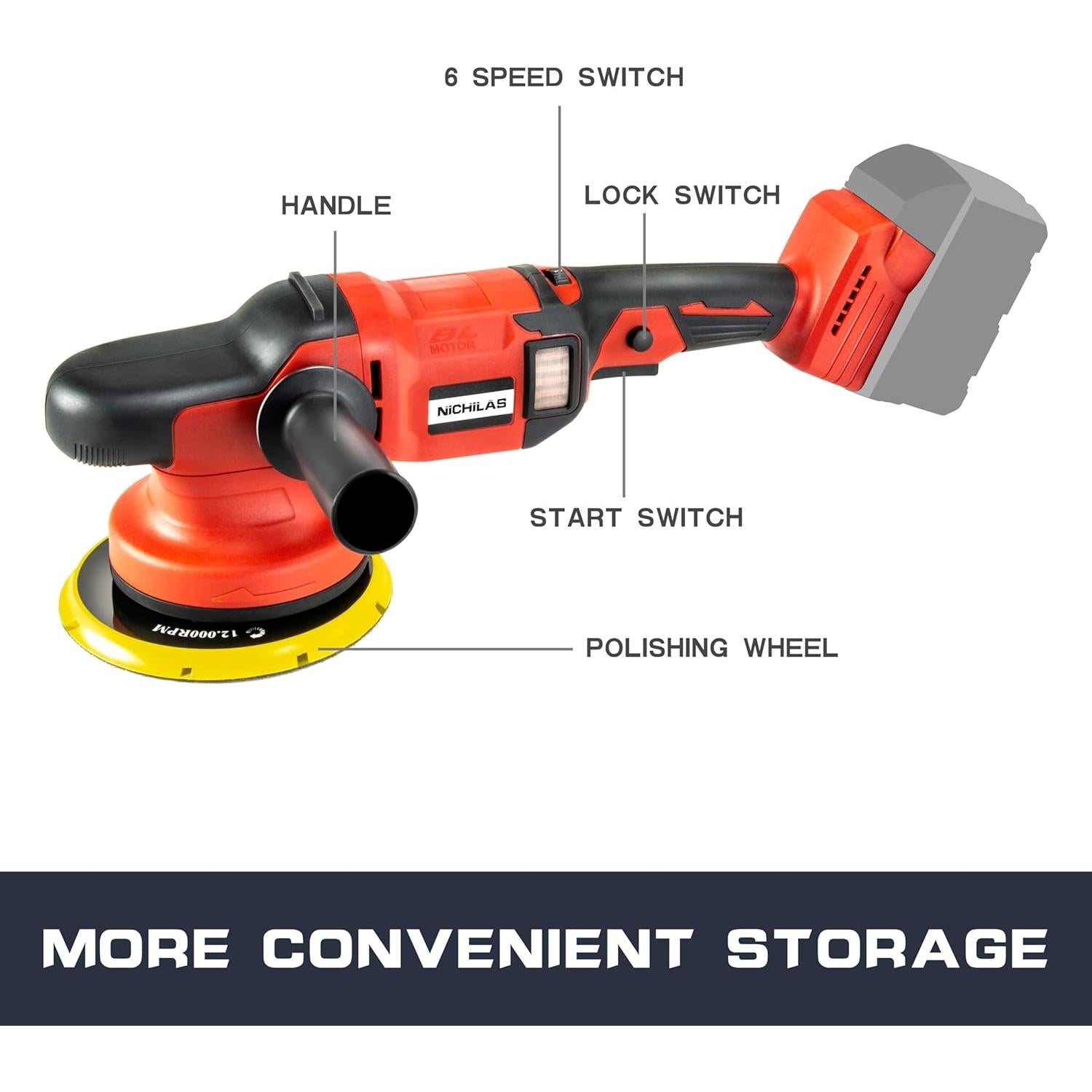 Pulidora Orbital Inalámbrica NICHILAS 18V 6 Velocidades 750-6800RPM