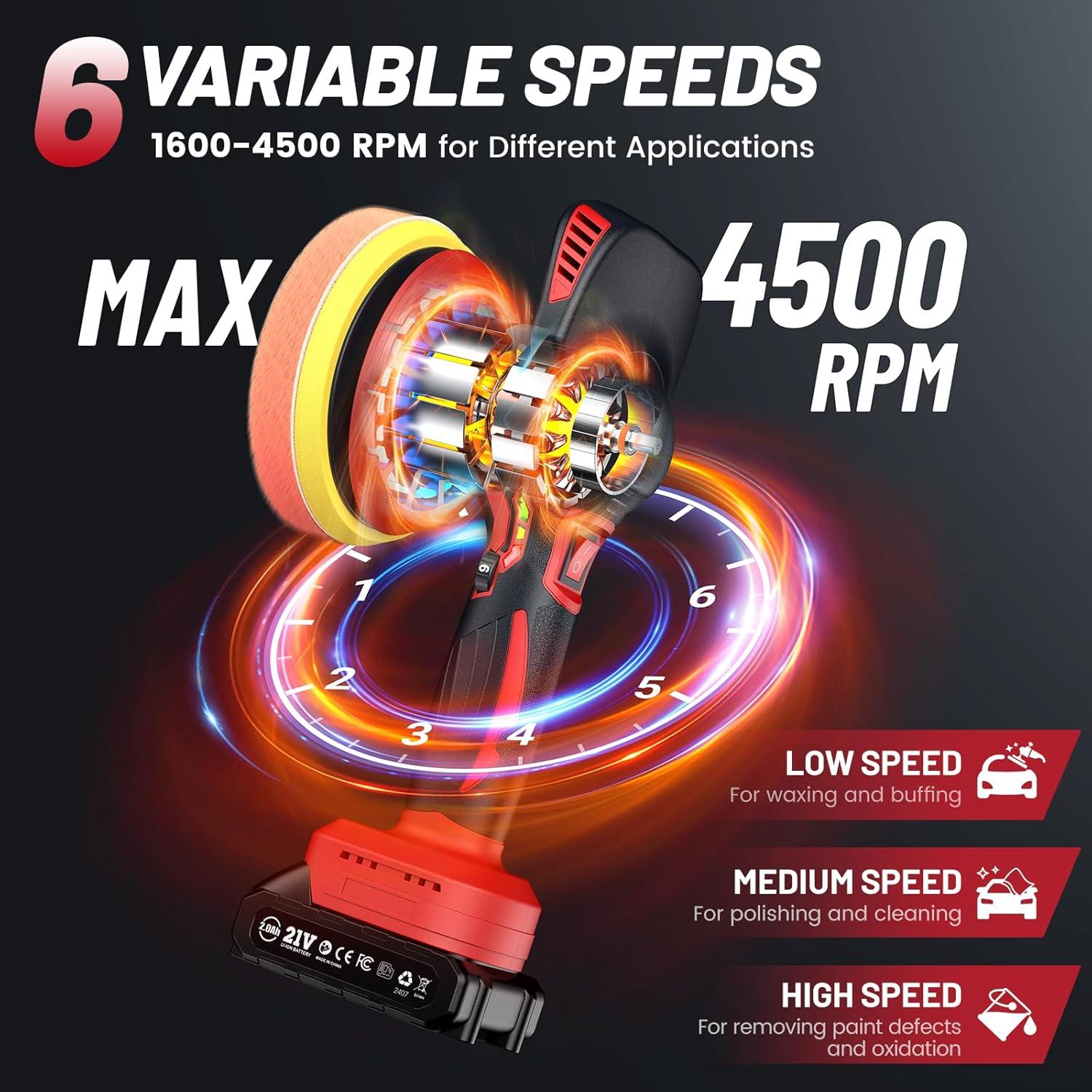 Pulidora Inalámbrica Avhrit 6" 21V 4500 RPM con Accesorios