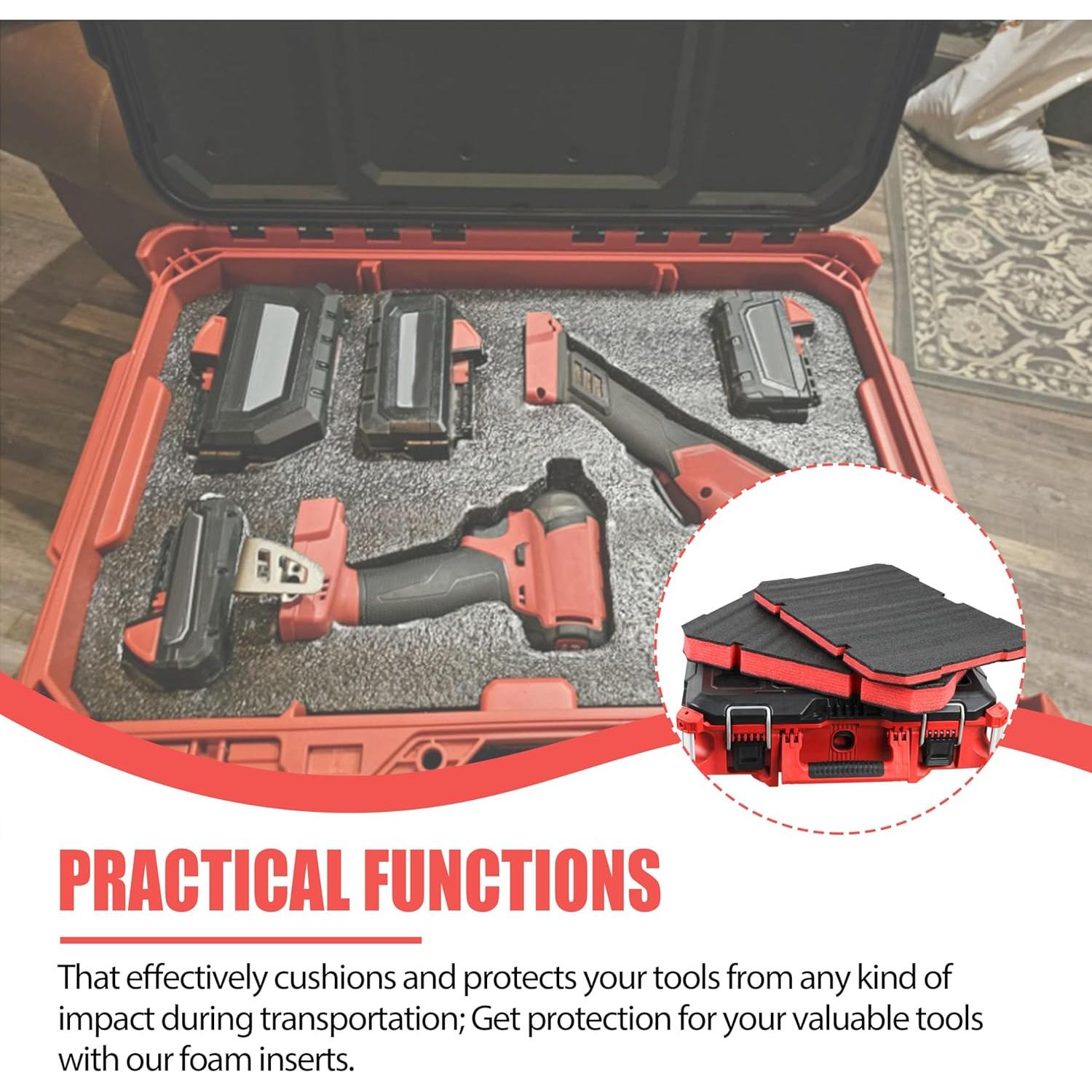 Foam Inserts Fits Milwau-kee Packout 48-22-8424 Drawer foam tool box inserts 2 pcs Black/Red