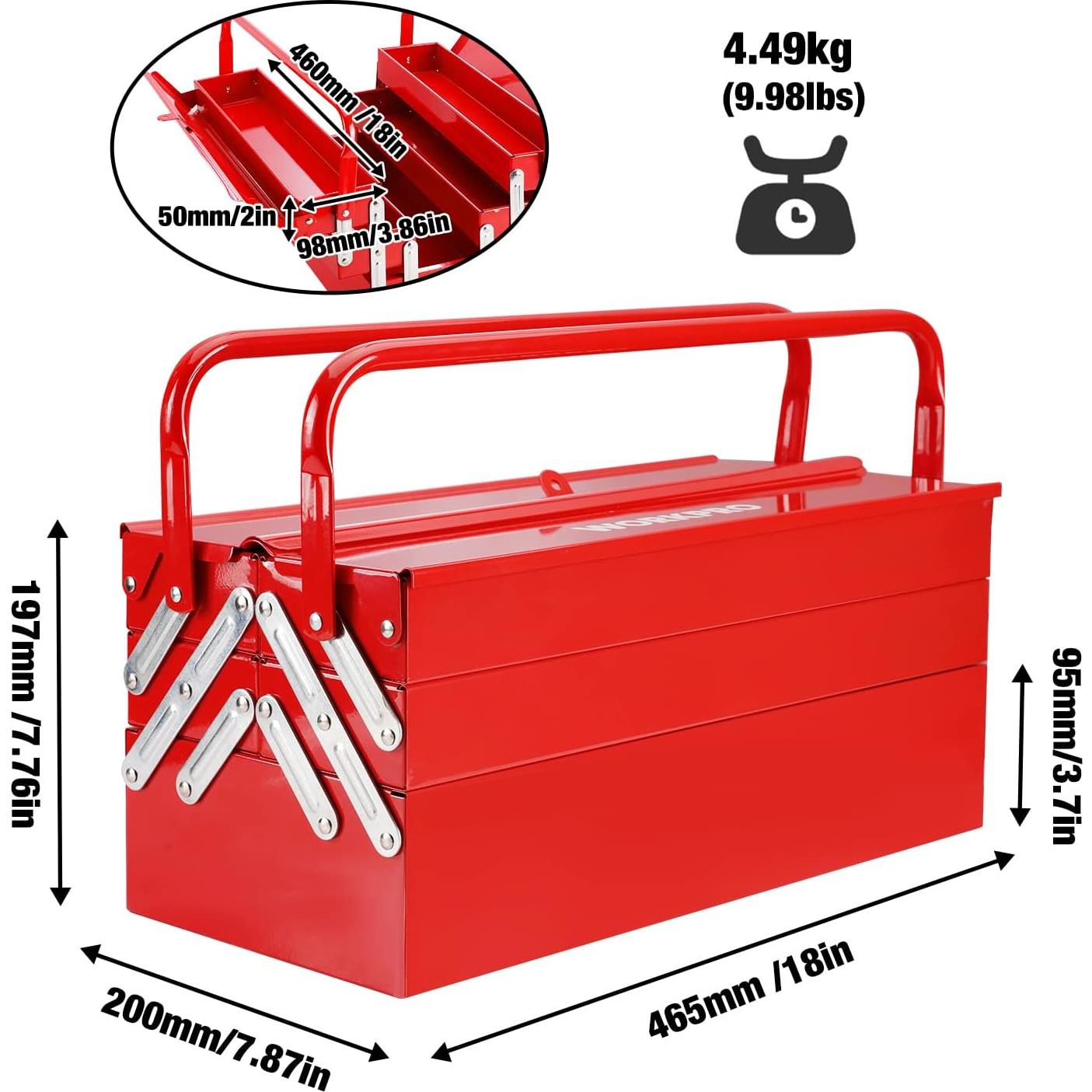 Caja de herramientas WORKPRO metálica 465mm 5 bandejas roja