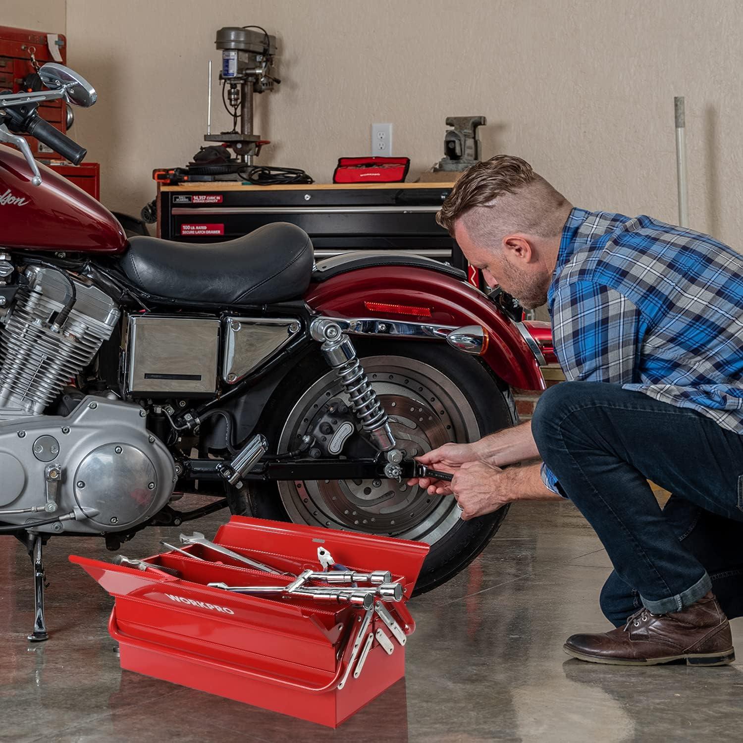 Caja de herramientas WORKPRO metálica 465mm 5 bandejas roja