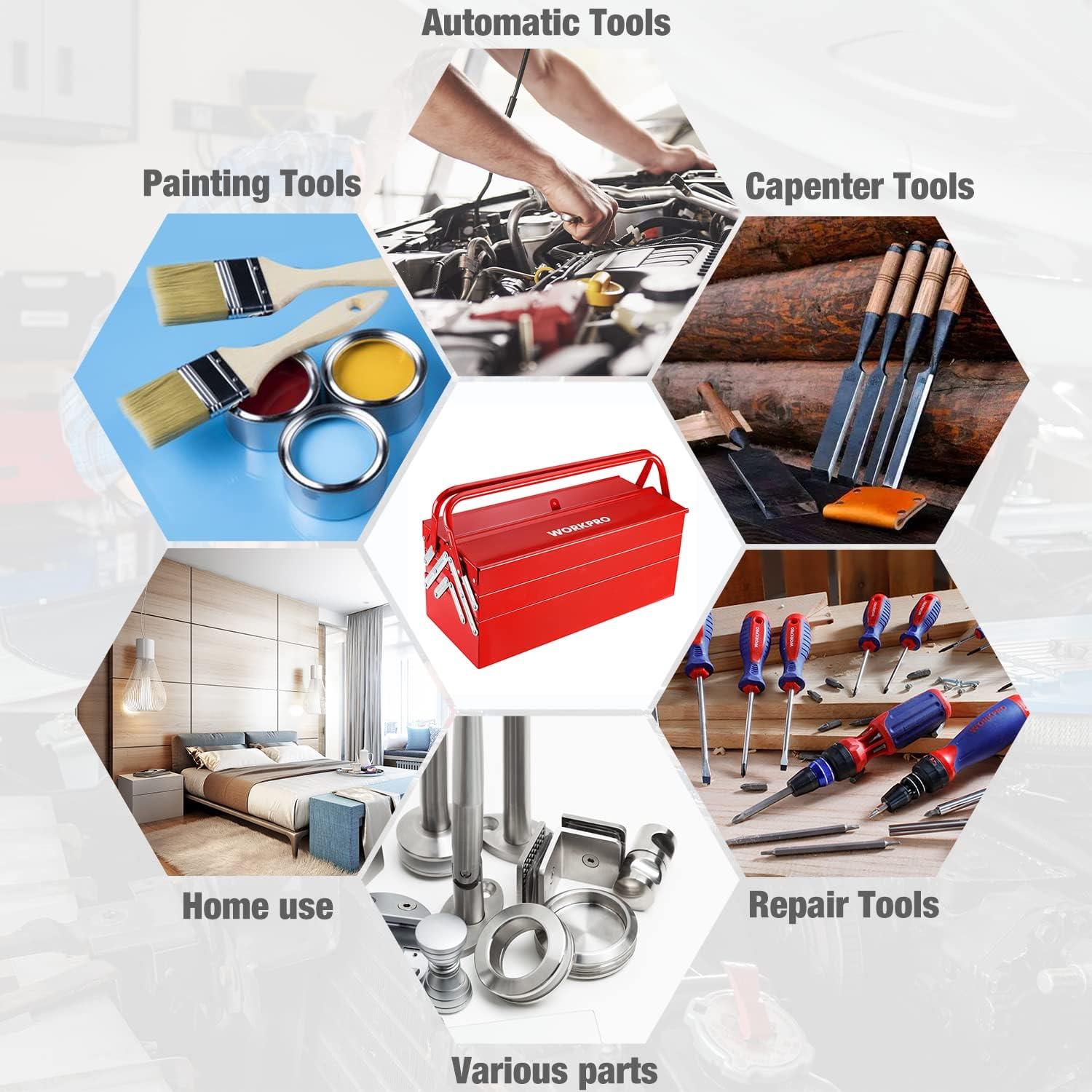 Caja de herramientas WORKPRO metálica 465mm 5 bandejas roja