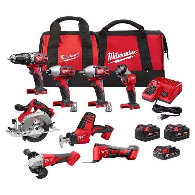 M18 18V Cordless Power Tool Combo Kit, 8-Tool Set, 3 Batteries, 2 Tool Bags, Charger Included
