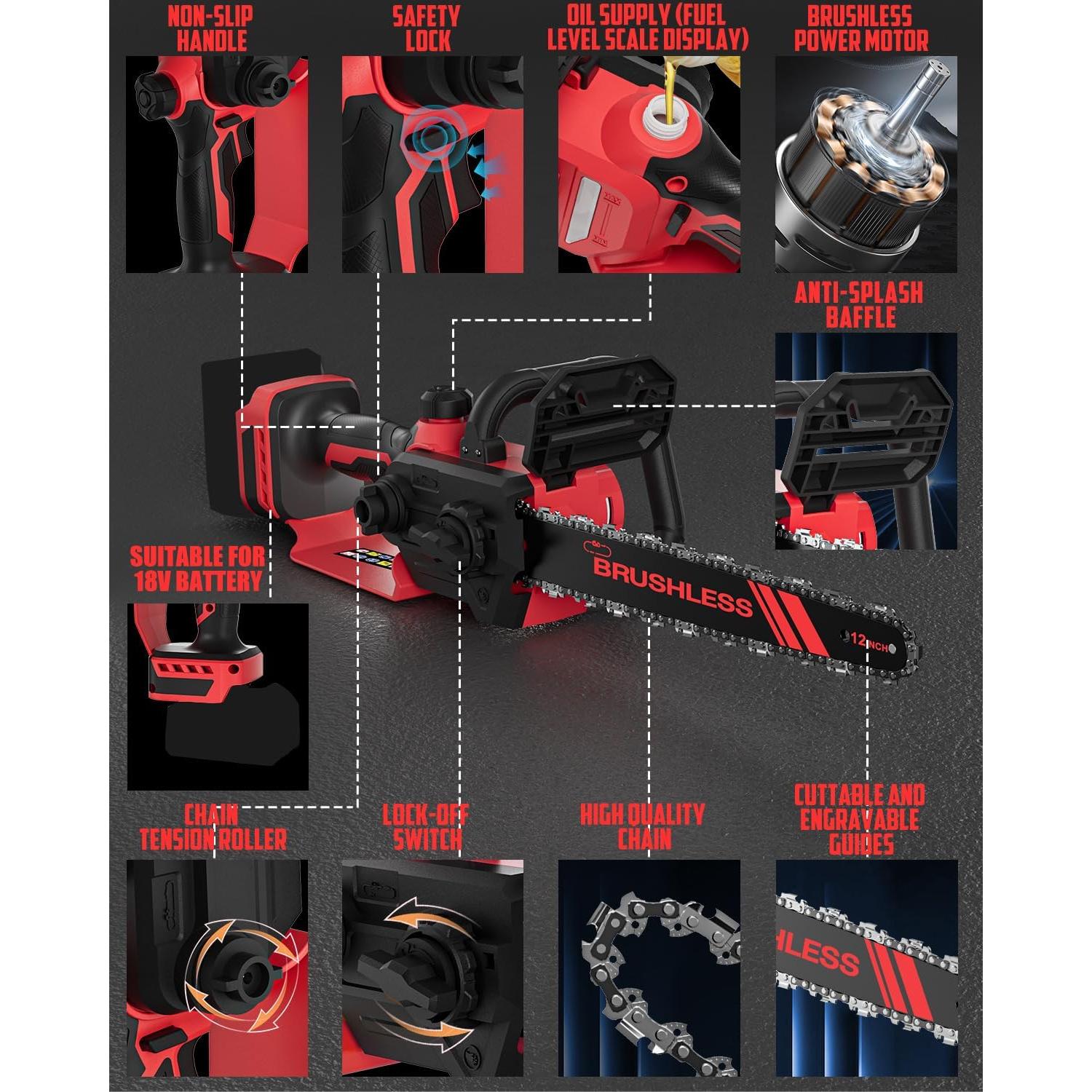 Motosierra Inalámbrica Uniqwamo 3-en-1 1000W 12/8/6 Pulgadas