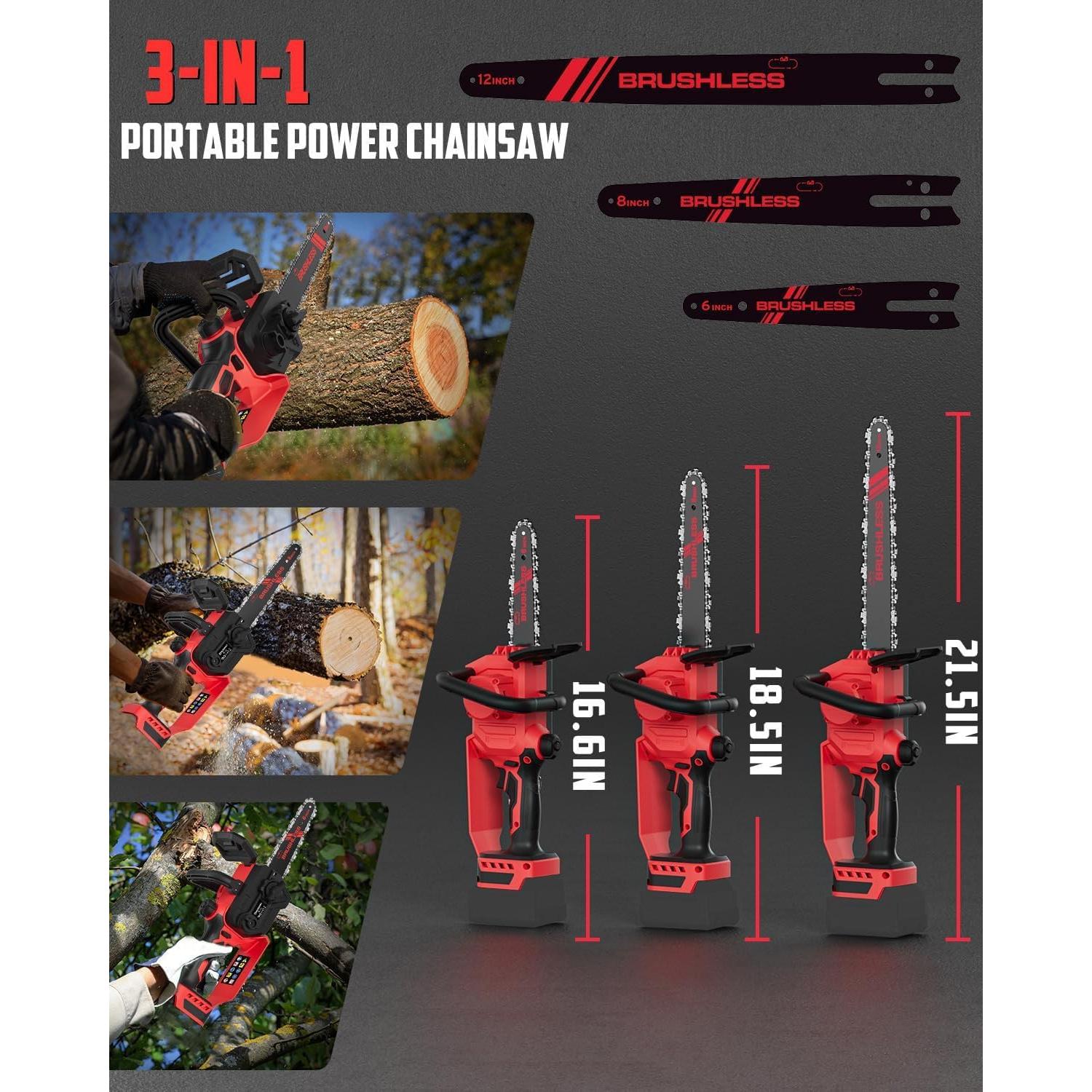 Motosierra Inalámbrica Uniqwamo 3-en-1 1000W 12/8/6 Pulgadas