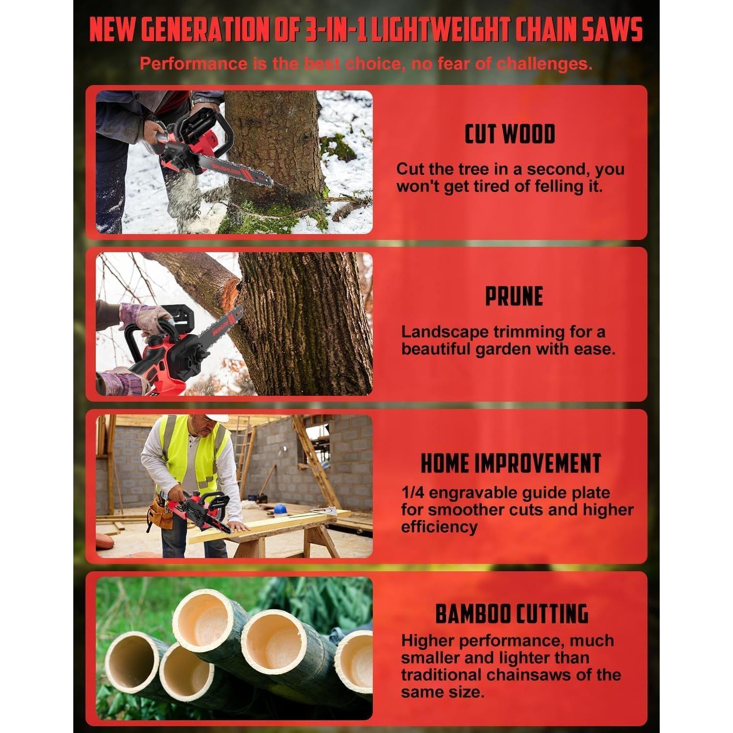 Motosierra Inalámbrica Uniqwamo 3-en-1 1000W 12/8/6 Pulgadas