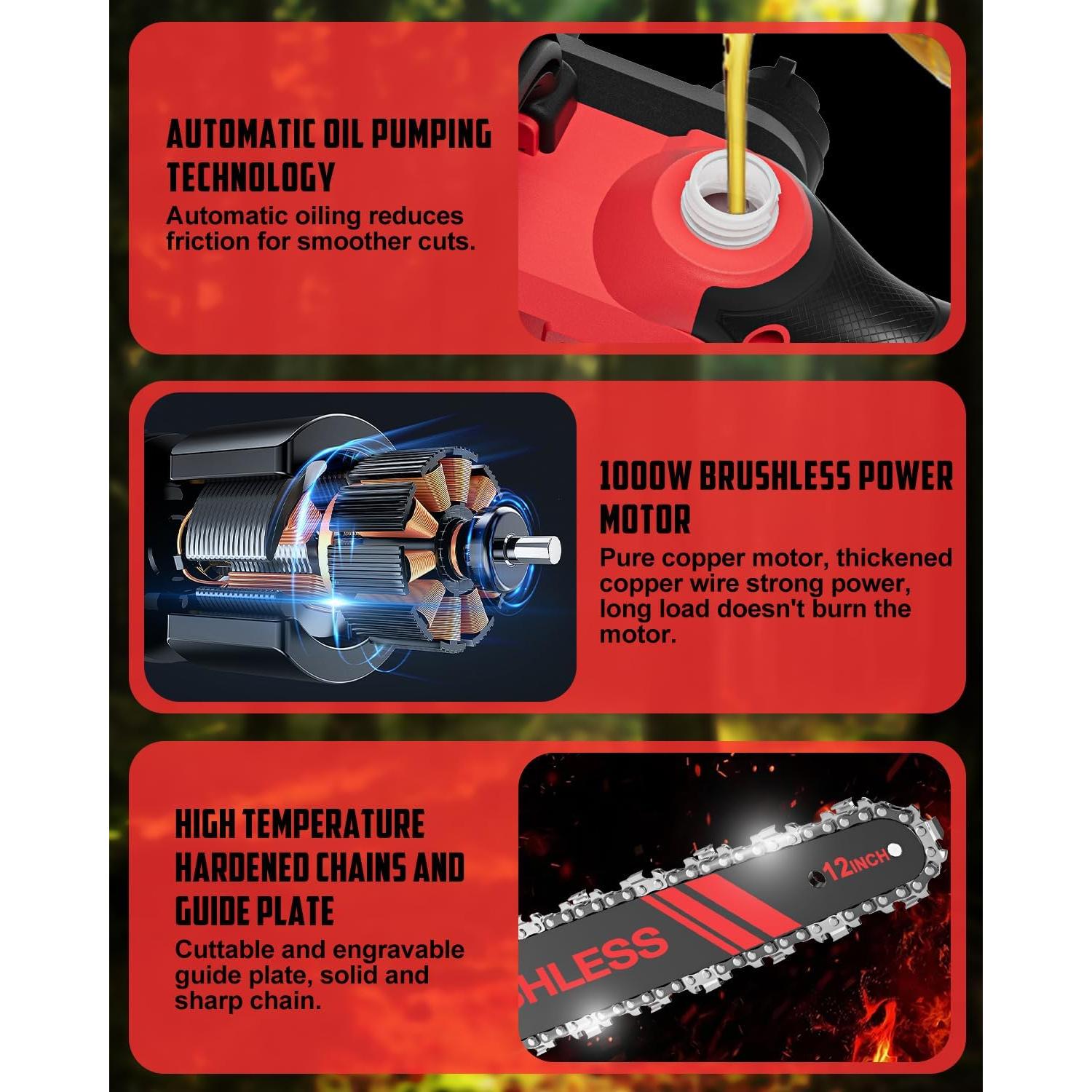 Motosierra Inalámbrica Uniqwamo 3-en-1 1000W 12/8/6 Pulgadas