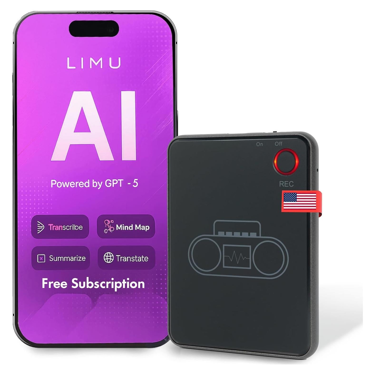 Grabadora de Voz AI LIMU LA518 - 64GB, 40h Grabación Continua
