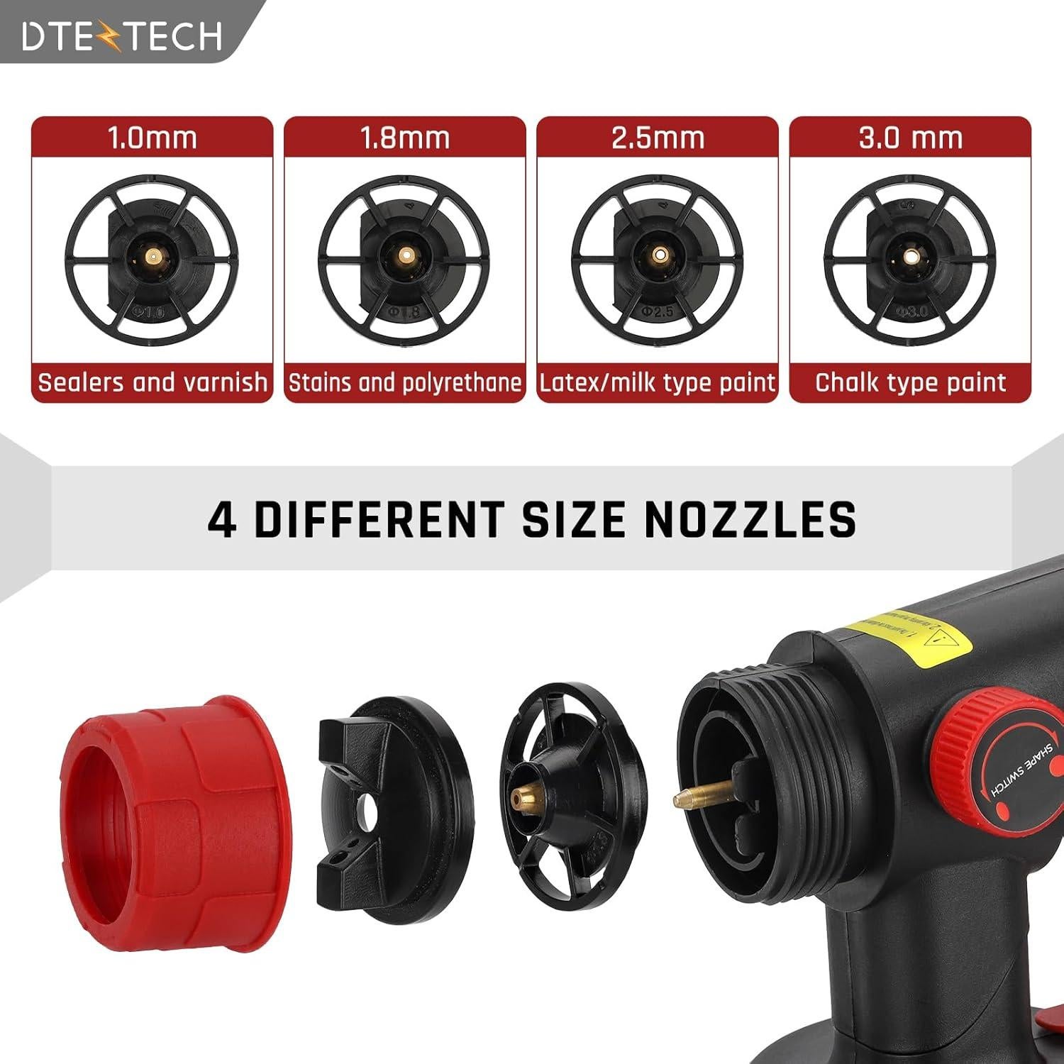 Pulverizador de pintura DTEZTECH 18V HVLP 200W 4 boquillas