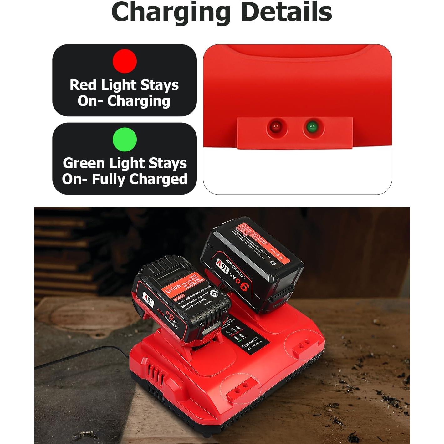 Cargador Rápido 18V Lenoya para Batería Milwaukee 2 Puertos