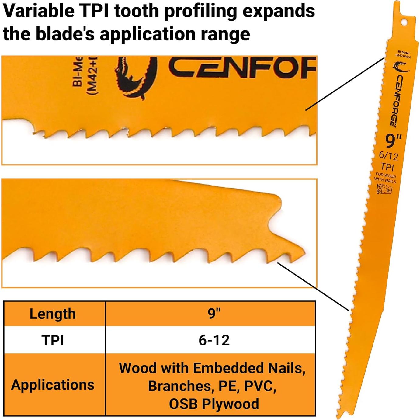 Cuchillas de Sierra Recíproca Cenforge 25 Piezas 22,86 cm