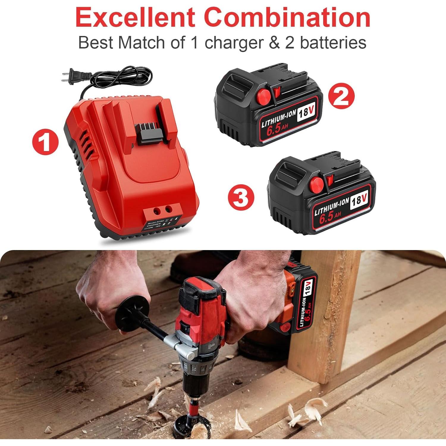 Paquete 2 Baterías 18V 6.5Ah KOOMICY + Cargador Multi-Voltaje