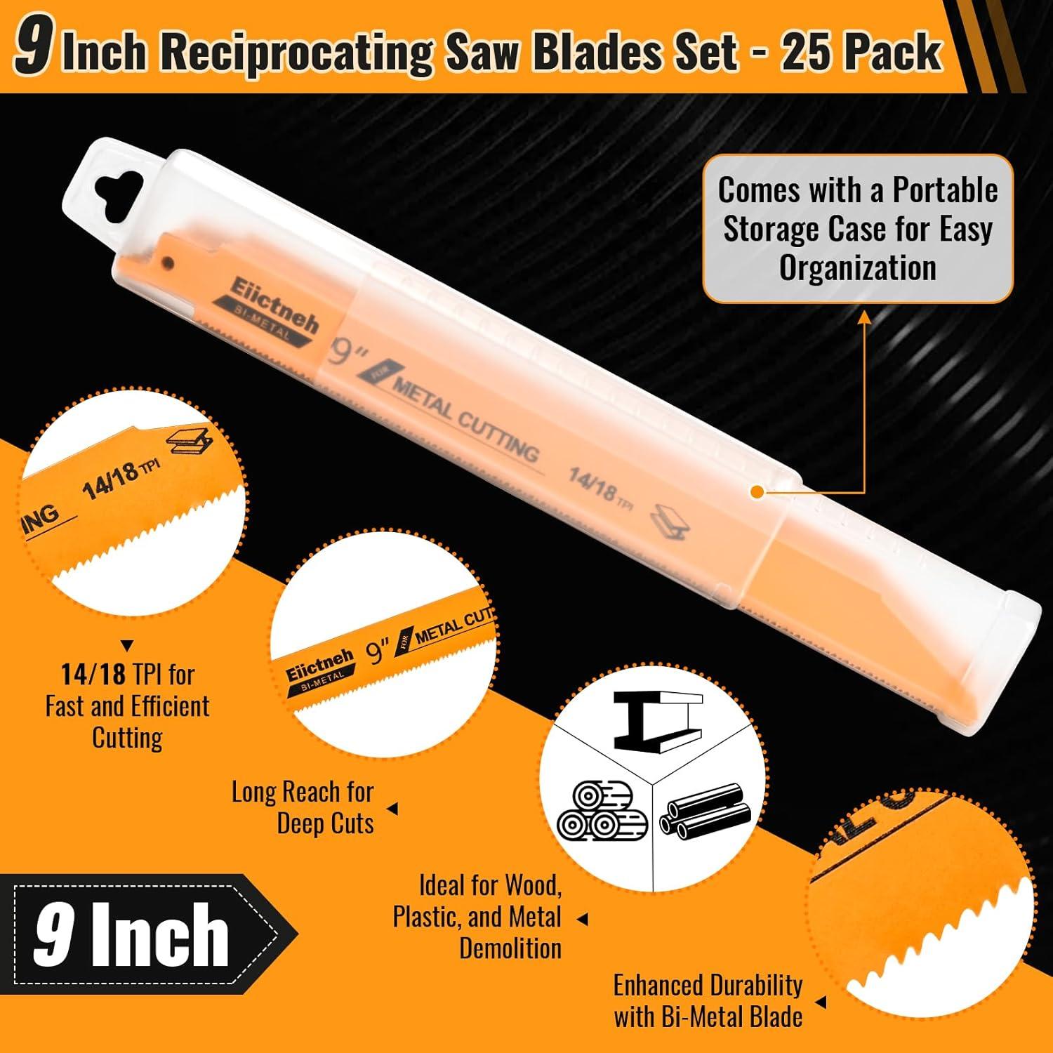 Hojas de sierra recíproca Eiictneh 25 piezas 22,86 cm 14/18 TPI