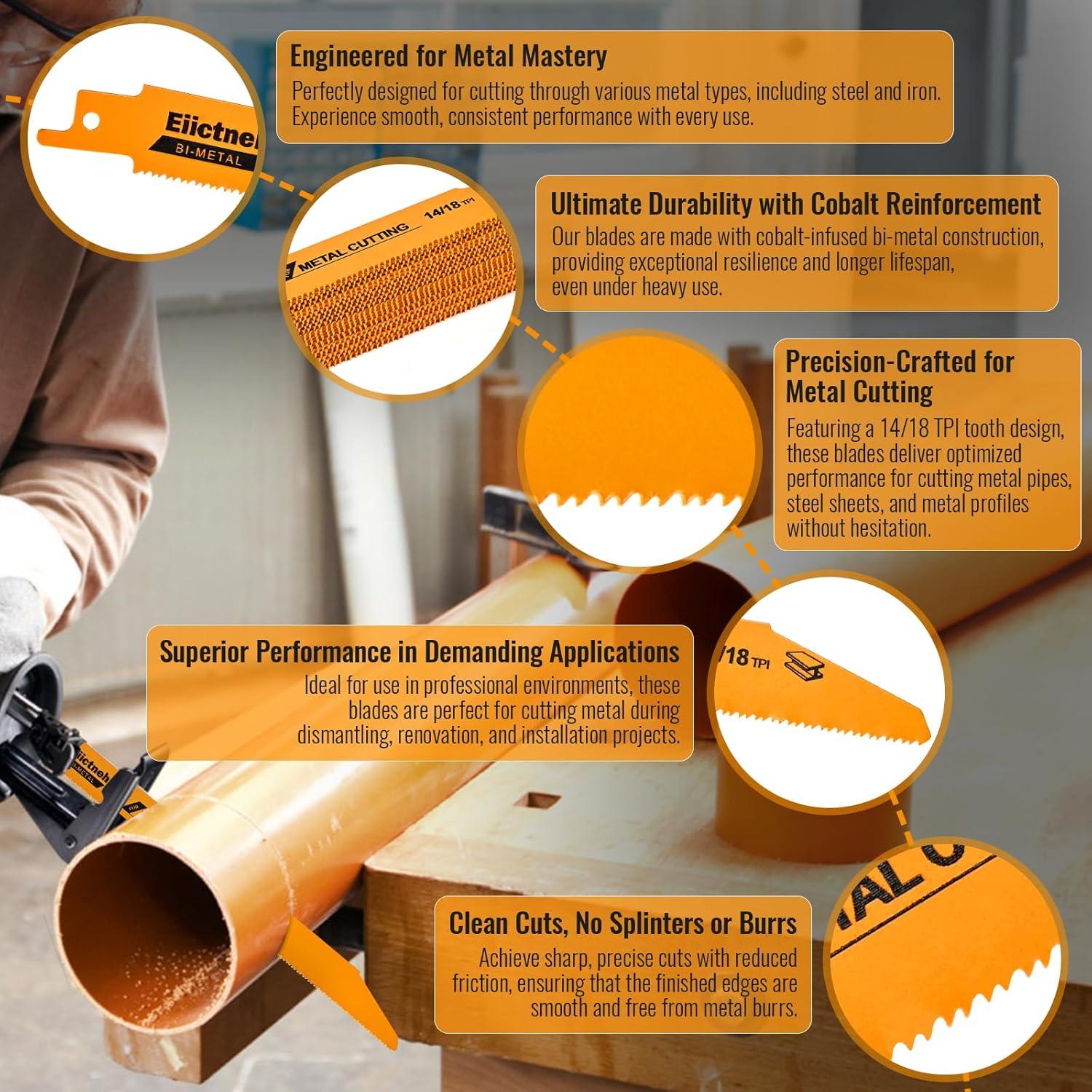 Hojas de sierra recíproca Eiictneh 25 piezas 22,86 cm 14/18 TPI