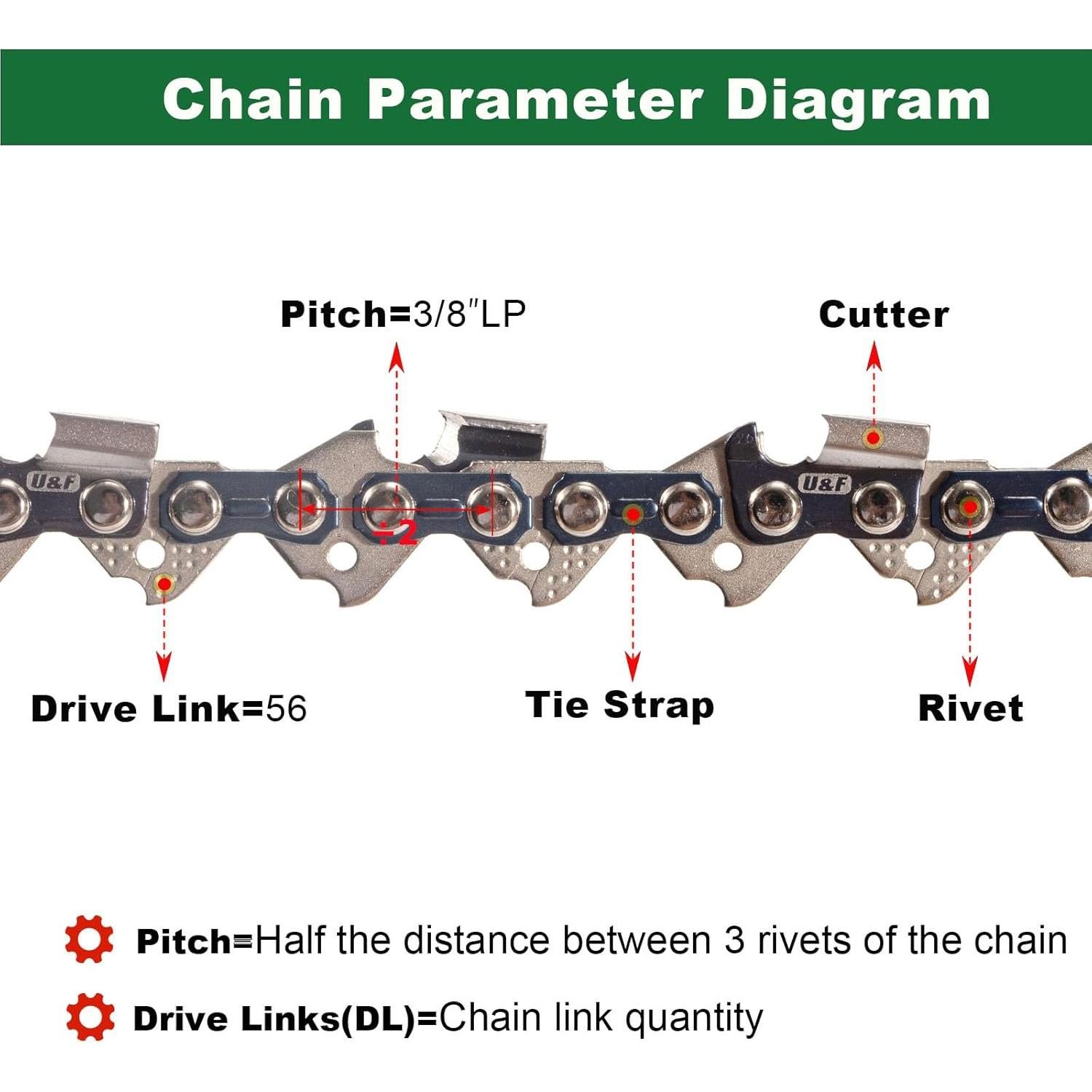 Cadena de motosierra UPFOREST 40 cm 56 enlaces bajo retroceso