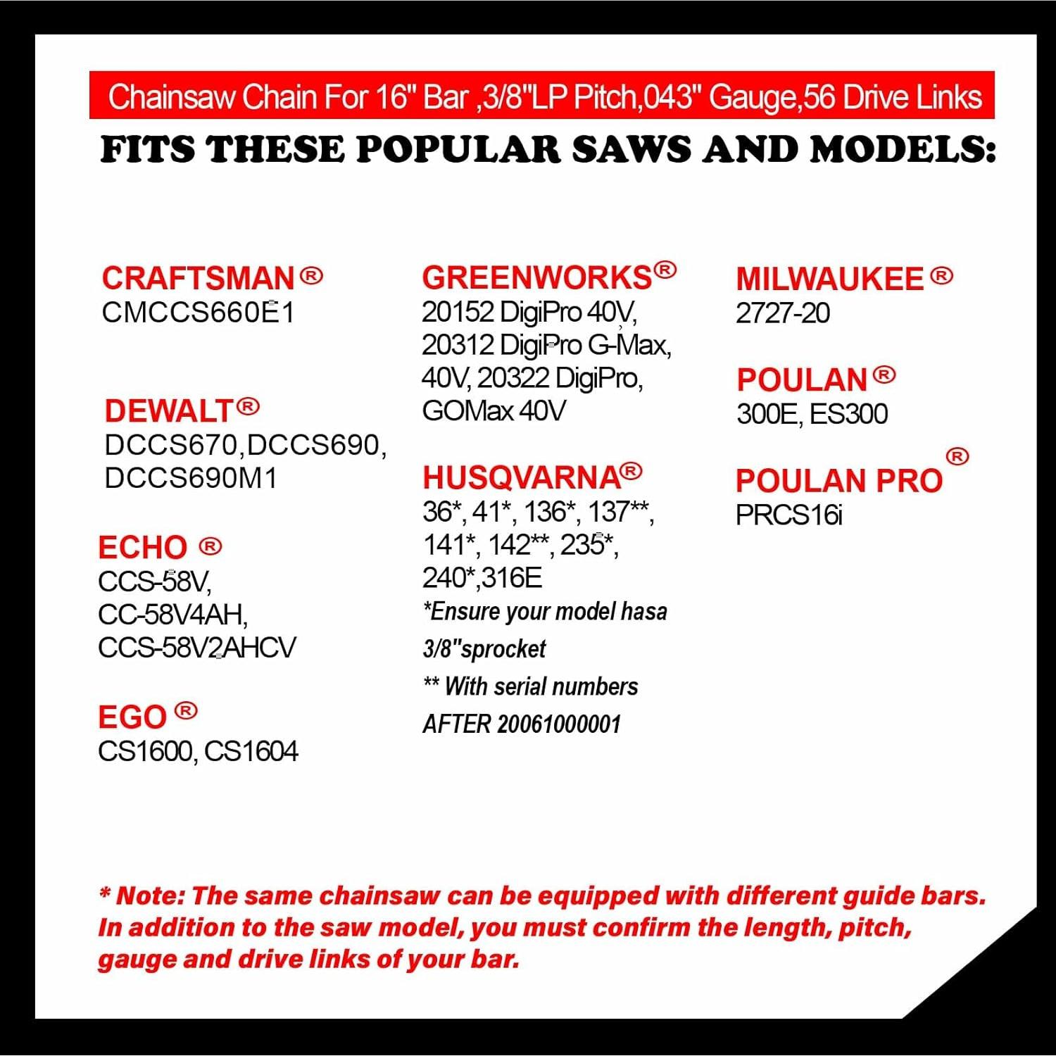 Cadena de motosierra UPFOREST 40 cm 56 enlaces bajo retroceso
