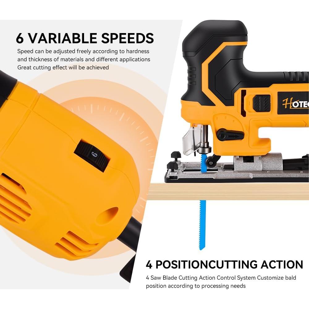 Hotec​he 6.5-Amp Jig Saw Corded 6 Vriable Speed Jigsaw with LED Light and 2Pcs of Blades
