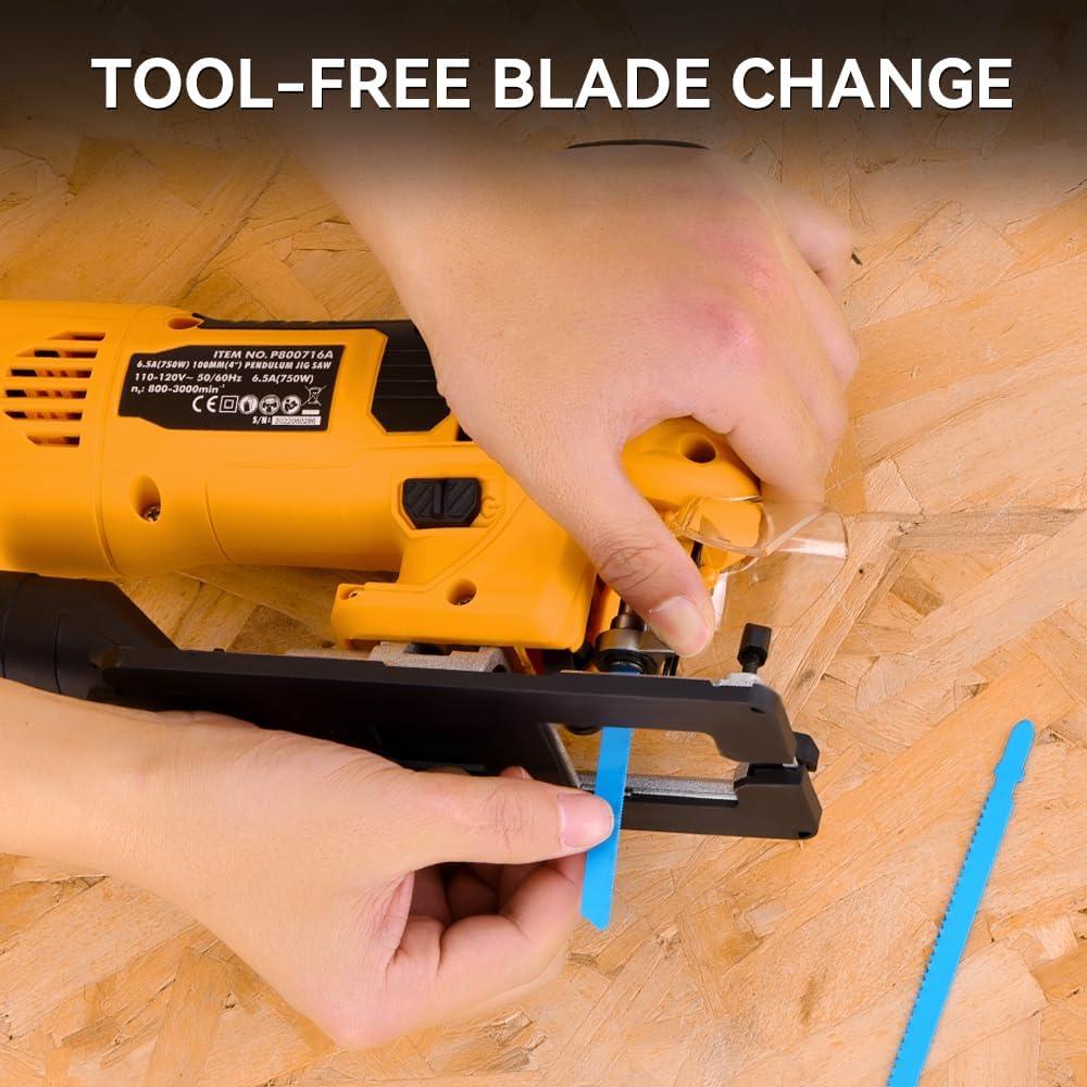 Hotec​he 6.5-Amp Jig Saw Corded 6 Vriable Speed Jigsaw with LED Light and 2Pcs of Blades