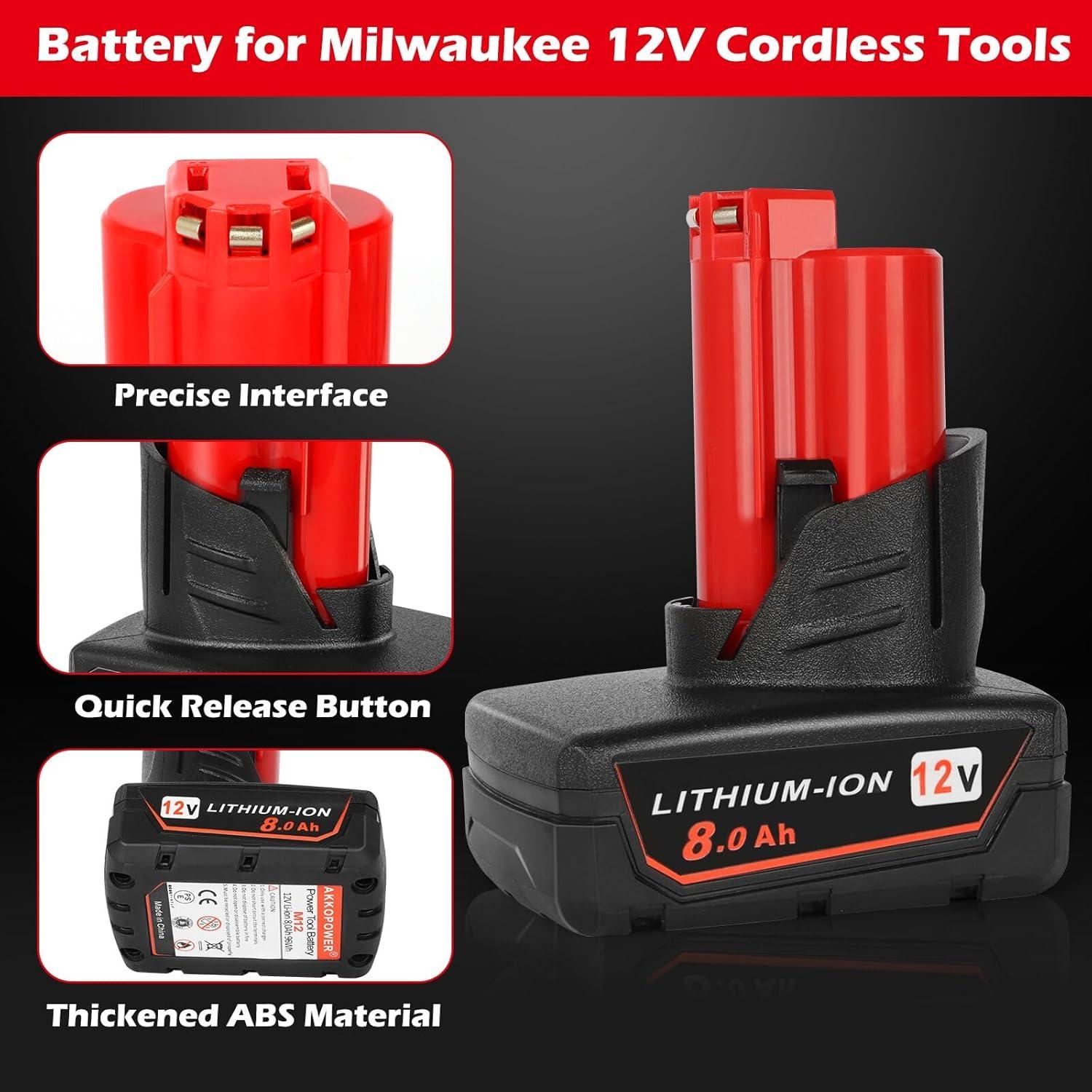 Paquete de 2 Baterías 12V 8Ah JAUKIST Compatible Milwaukee
