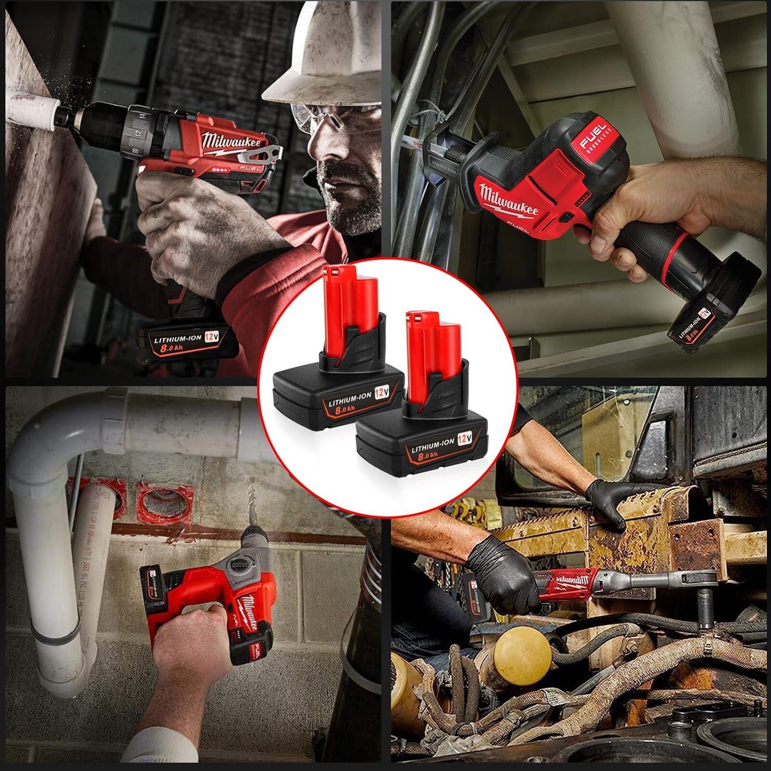 Paquete de 2 Baterías 12V 8Ah JAUKIST Compatible Milwaukee