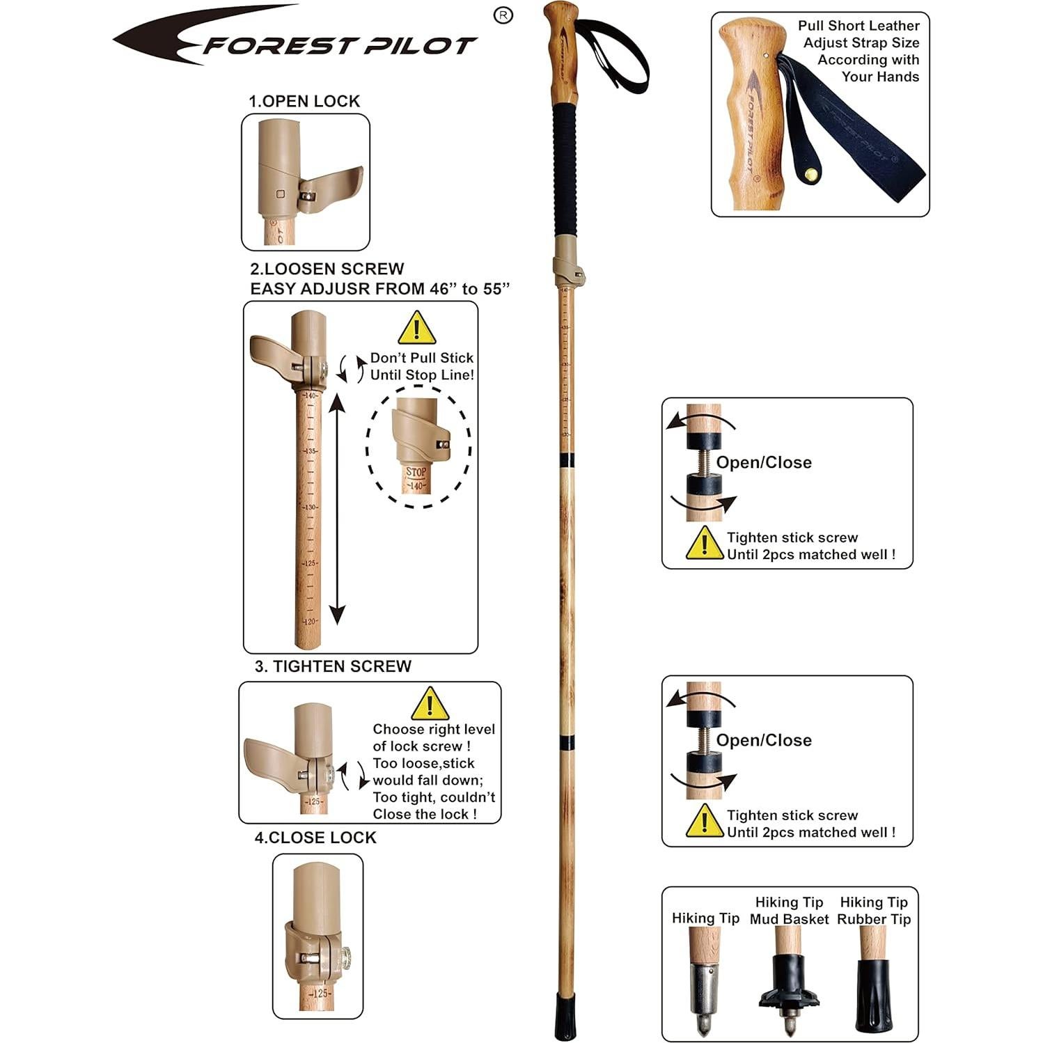 Bastón de Trekking Ajustable Forest Pilot Madera de Haya 139.7 cm