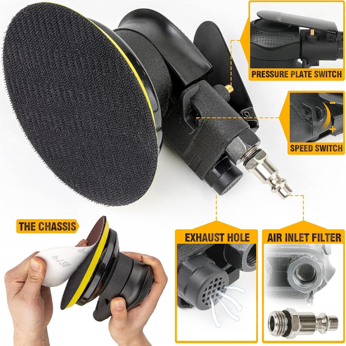 Lijadora Orbital Neumática Autolock 6" Doble Acción