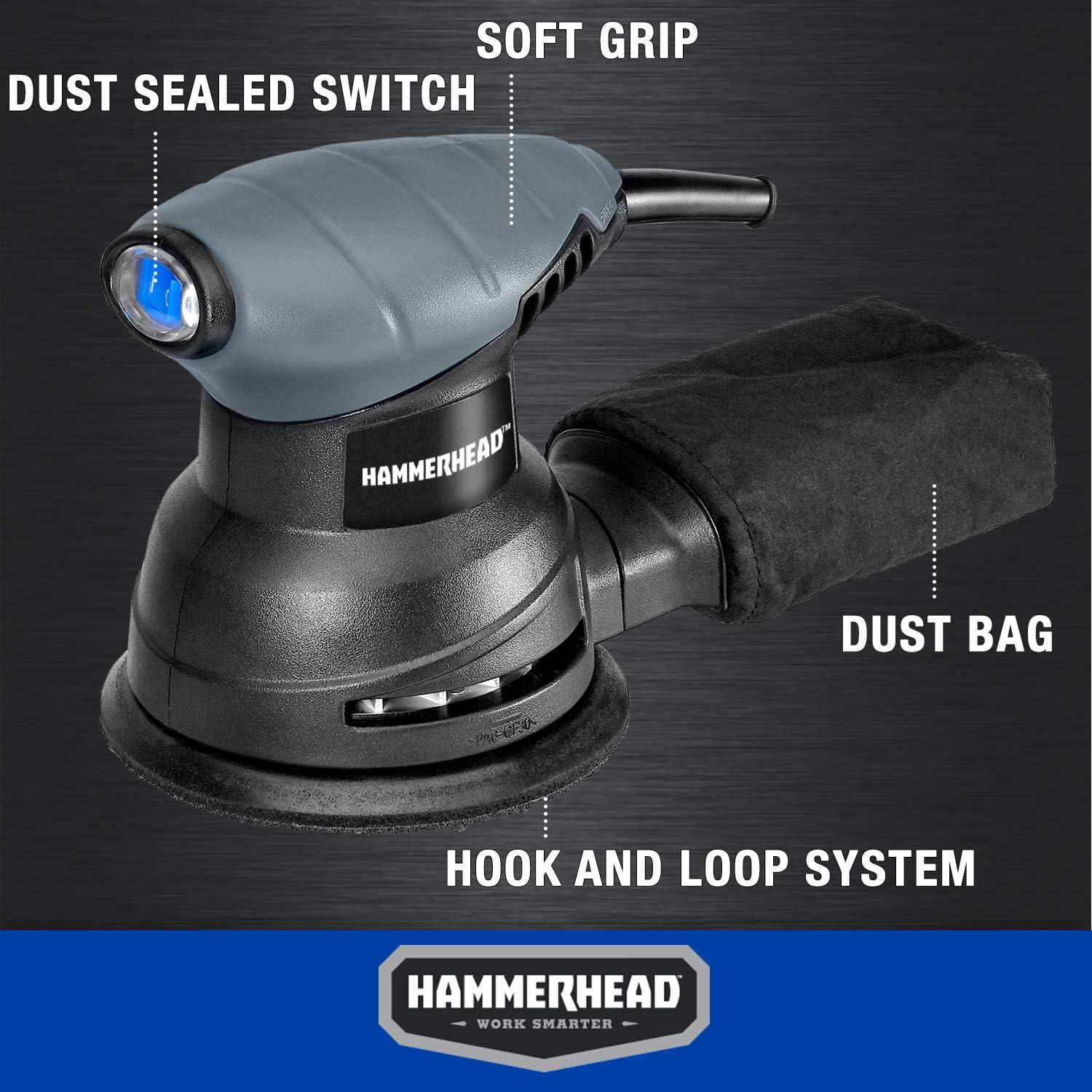 Lijadora Orbital Hammerhead 2.0A 12,000 OPM 5" con 12 Lijas