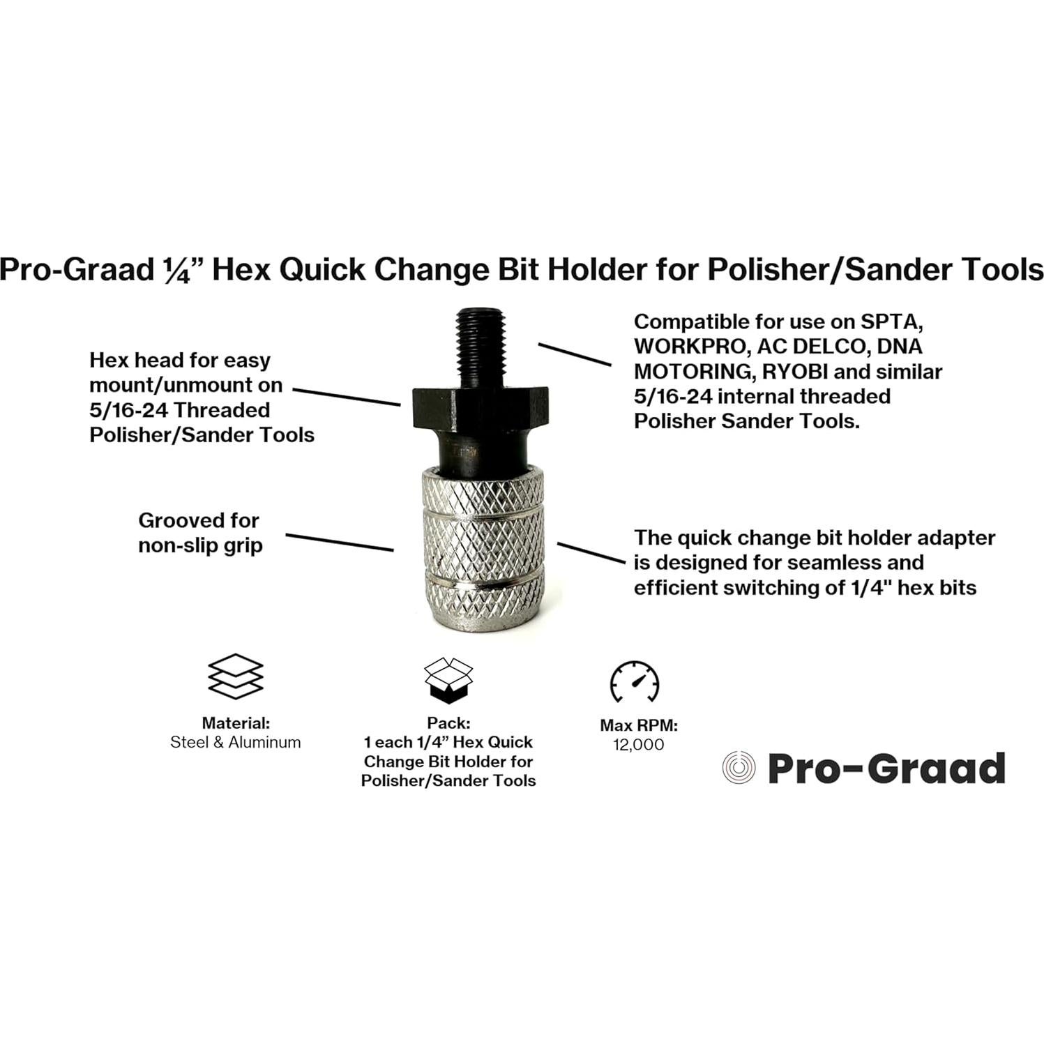 Adaptador Hexagonal 1/4" Pro-Graad para Lijadoras 5/16-24