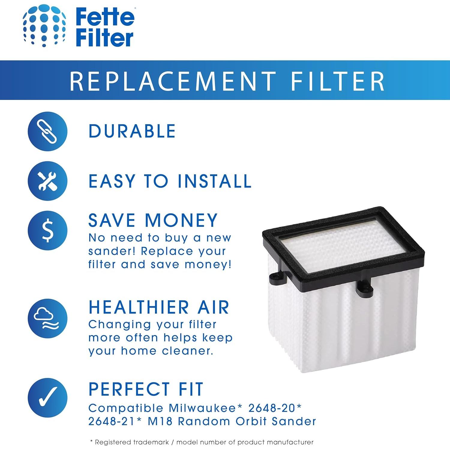 Filtro HEPA Fette Filter para Lijadora Milwaukee M18 - 3 Pzas