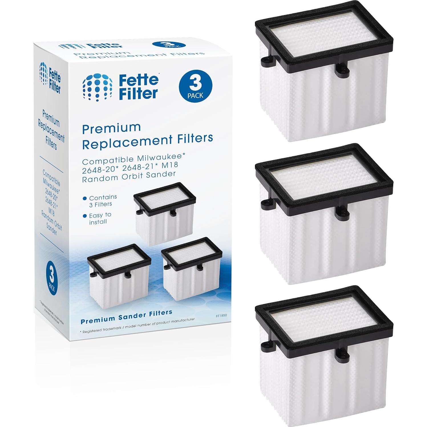 Filtro HEPA Fette Filter para Lijadora Milwaukee M18 - 3 Pzas