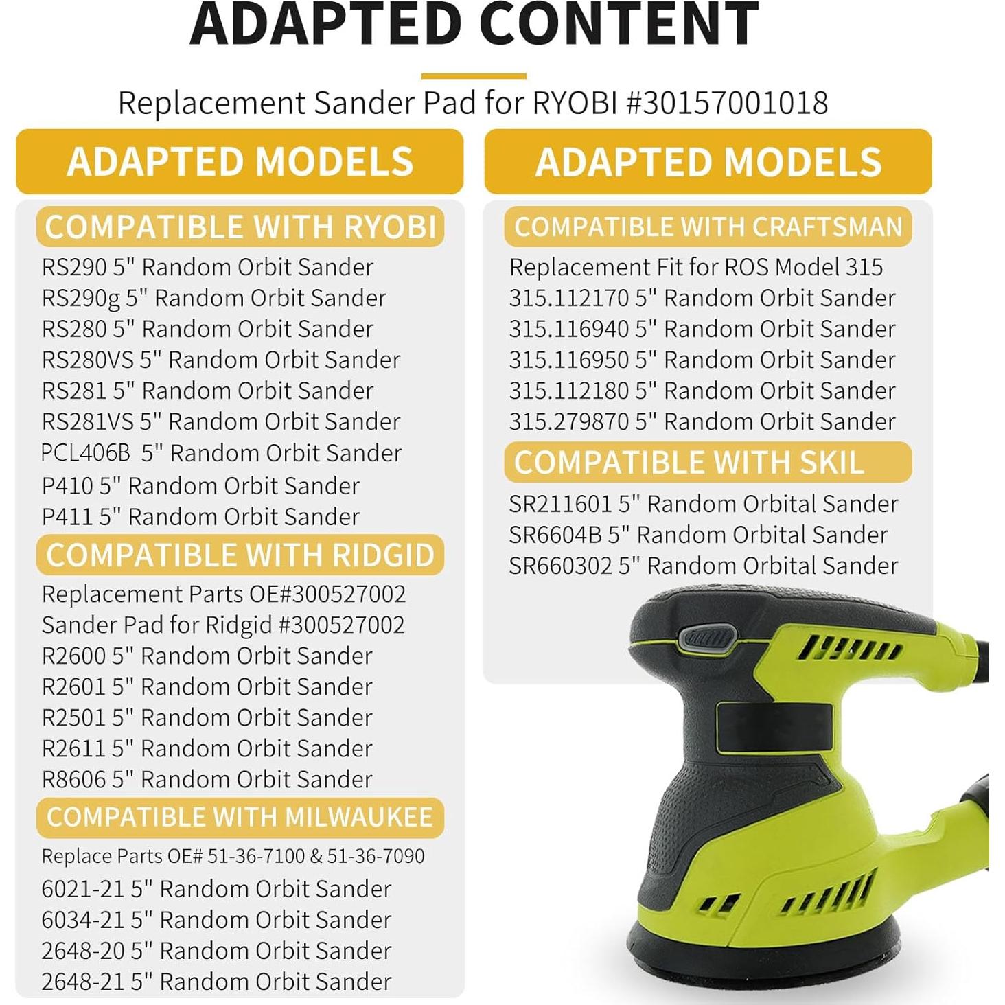 Paquete de 3 almohadillas de lijado 5" Ryobi y compatibles