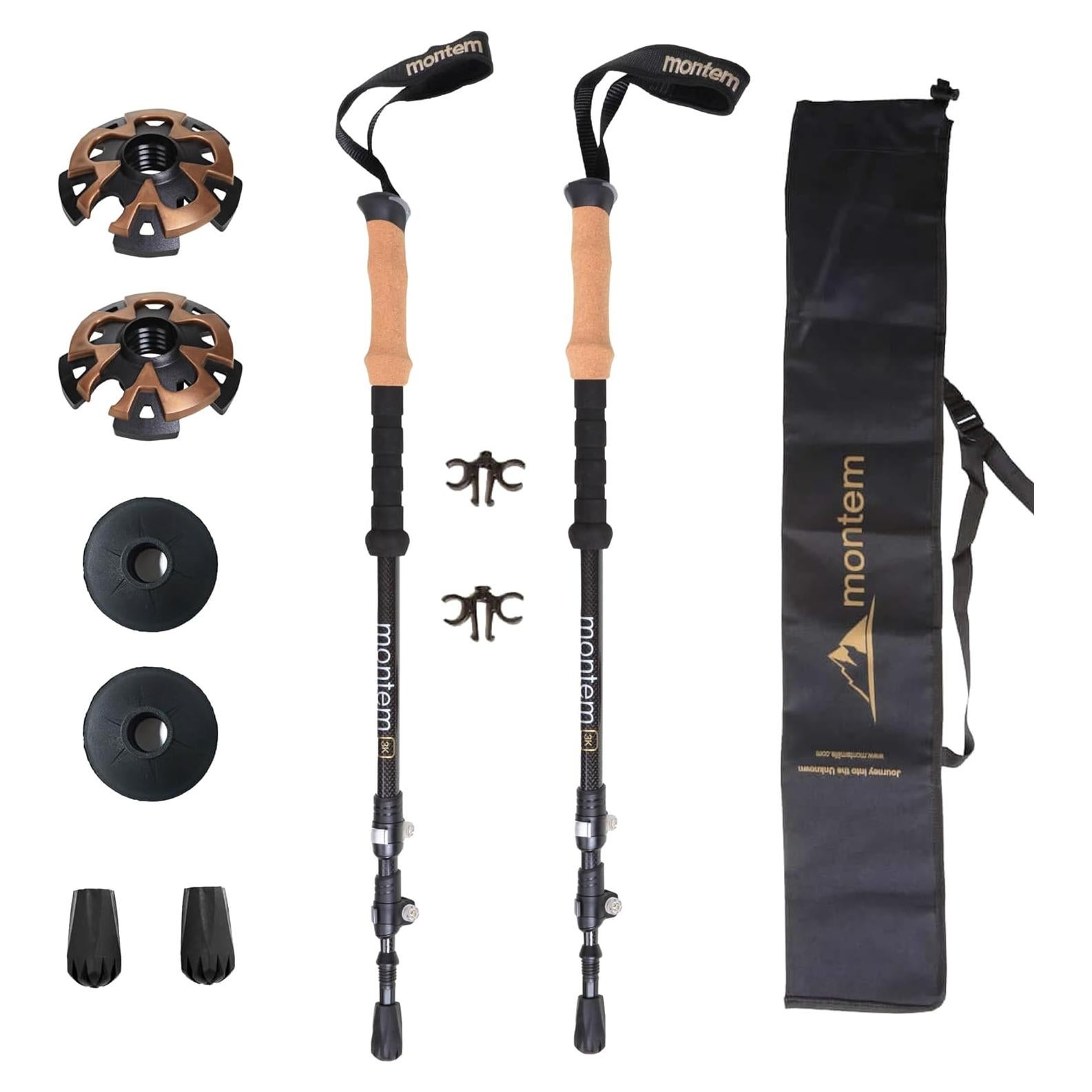 Bastones de Senderismo Montem Fibra de Carbono 3K Ultraligeros