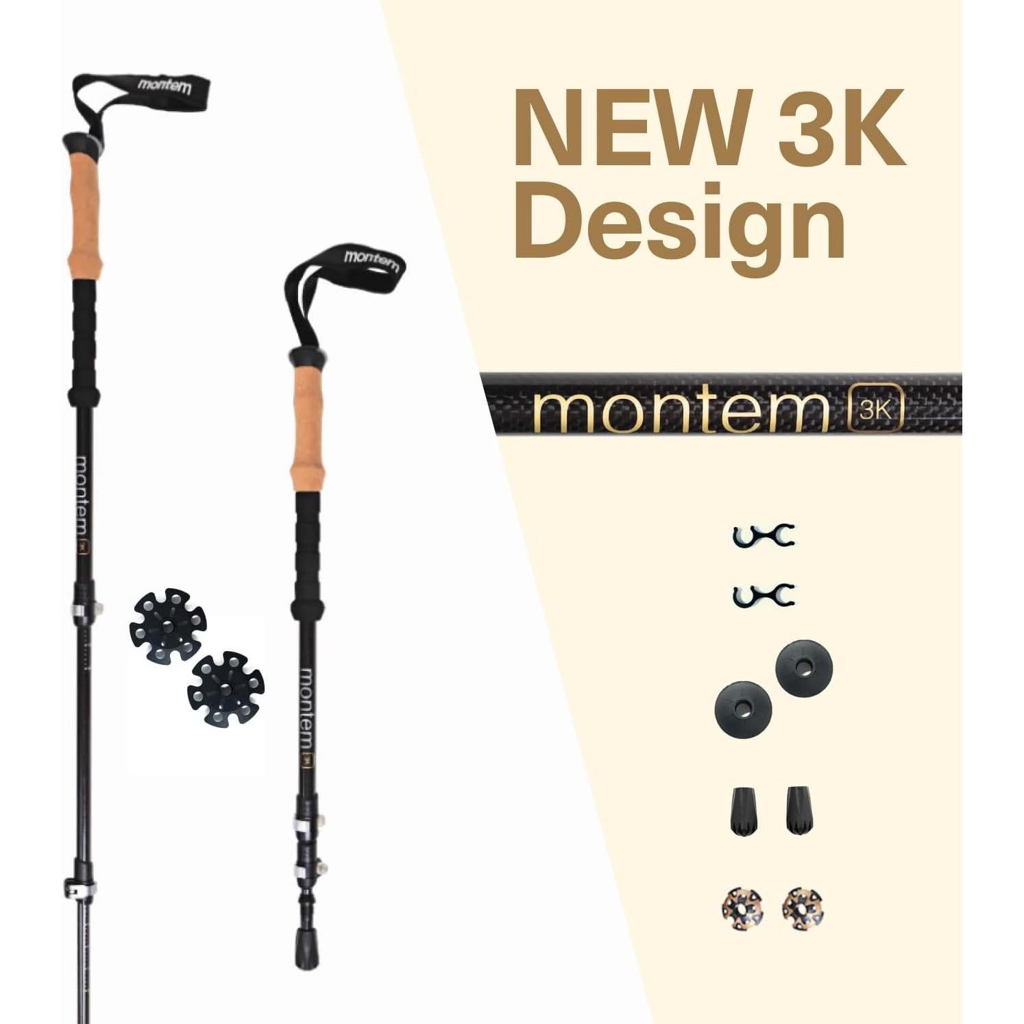 Bastones de Senderismo Montem Fibra de Carbono 3K Ultraligeros