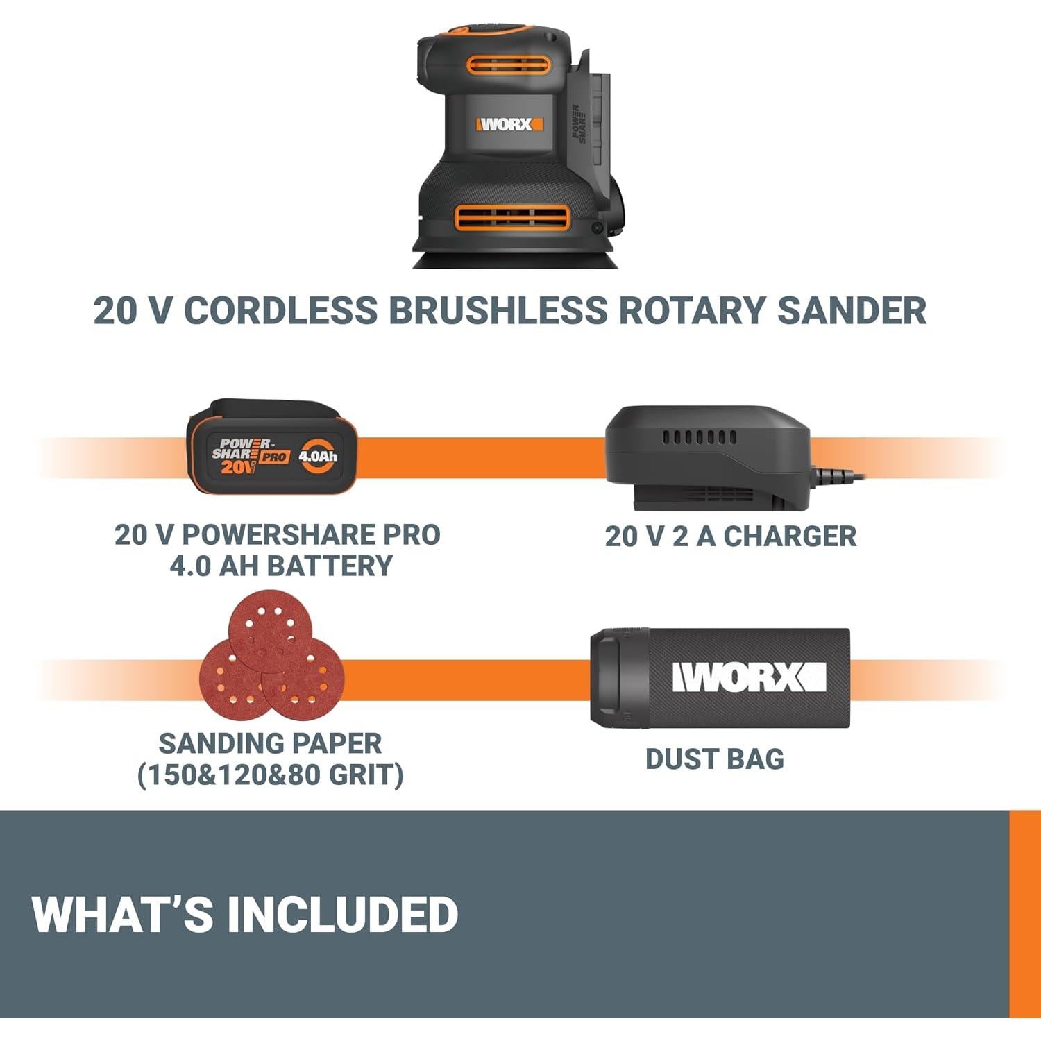 Lijadora Orbital Inalámbrica Worx 20V Sin Escobillas