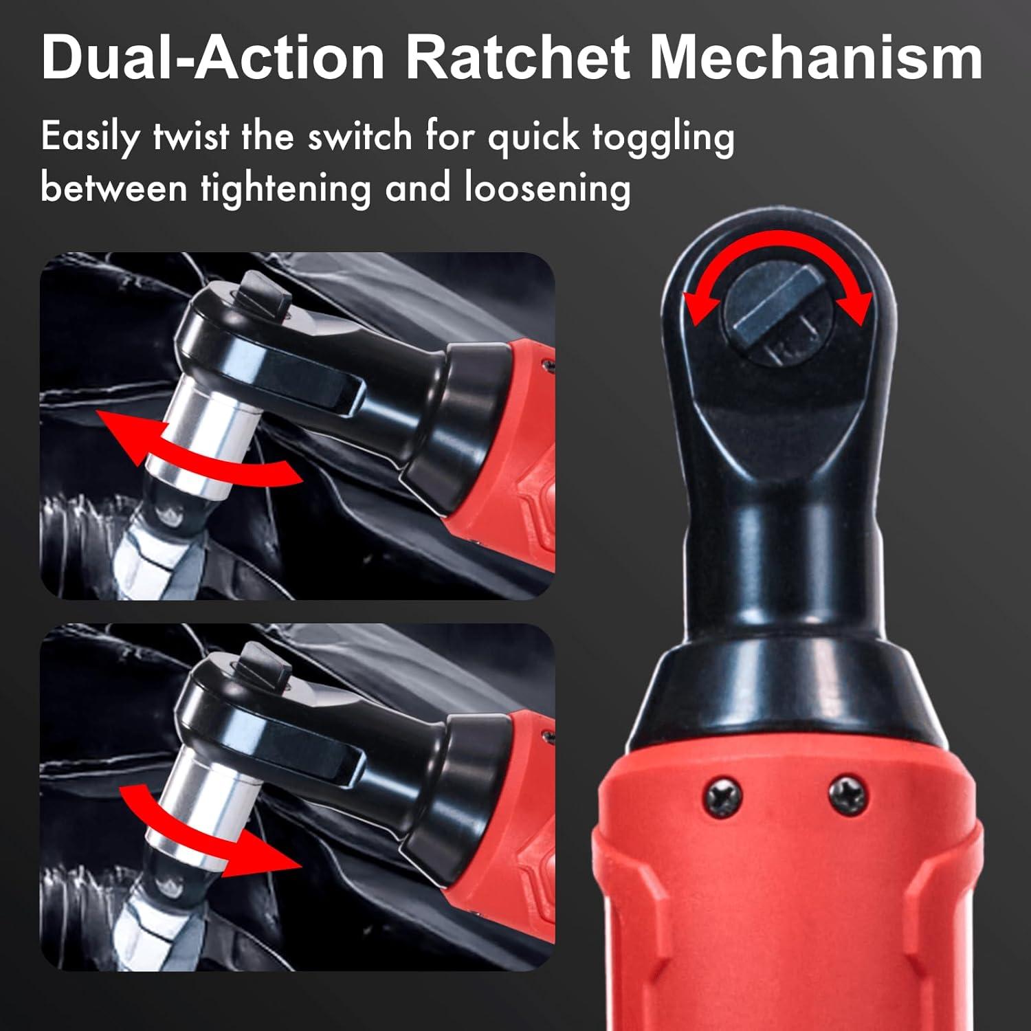 3/8" Electric Ratchet, 12V Cordless Ratchet Wrench, 380RPM Battery Powered Ratchet Wrench Set with LED Light, 2 x 2.0Ah Batteries & 4 Sockets, Fast Charger for Car Home