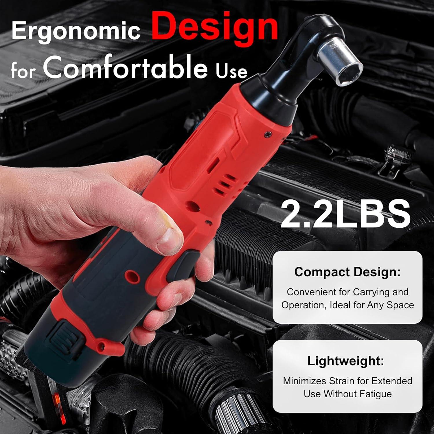 3/8" Electric Ratchet, 12V Cordless Ratchet Wrench, 380RPM Battery Powered Ratchet Wrench Set with LED Light, 2 x 2.0Ah Batteries & 4 Sockets, Fast Charger for Car Home