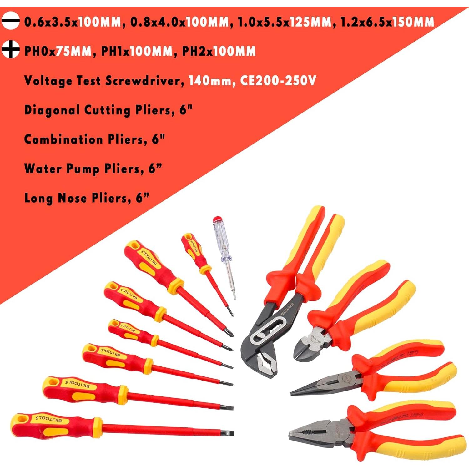 BILITOOLS Juego de 12 Destornilladores y Alicates Aislados 1000V