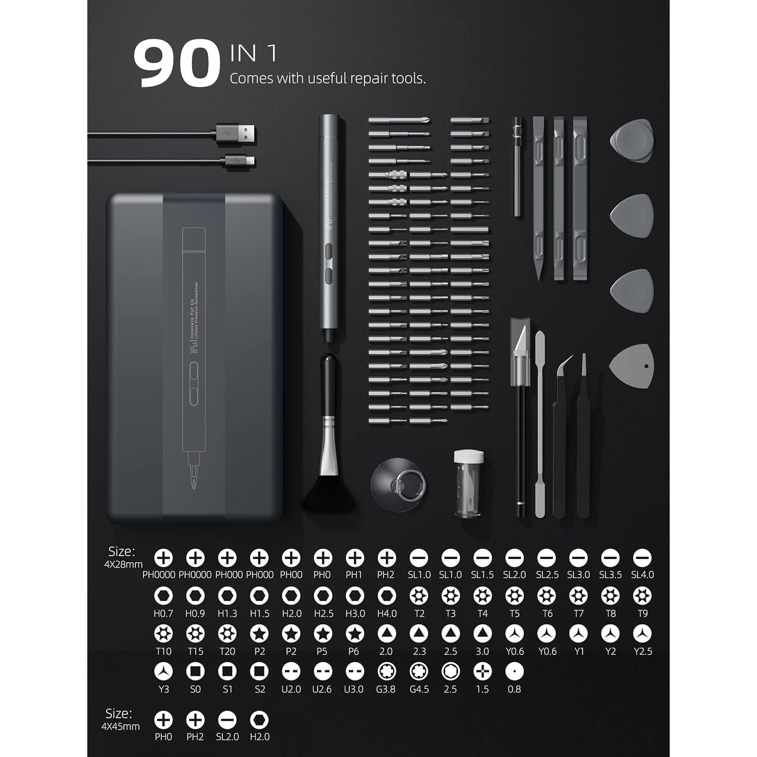 Destornillador Eléctrico IfU MR1 PLUS 90 en 1 con Luz LED