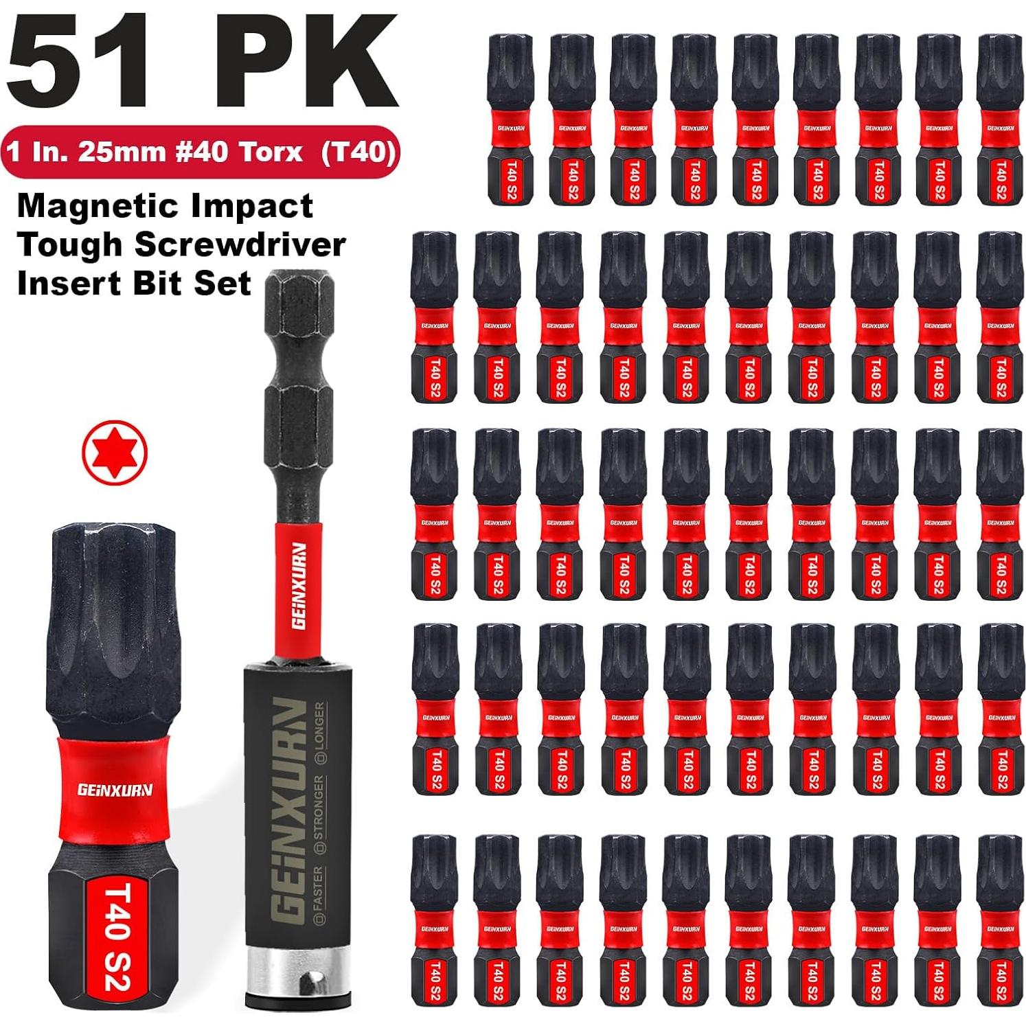Juego de 51 Puntas Torx T40 GEINXURN Acero S2 2.54 cm