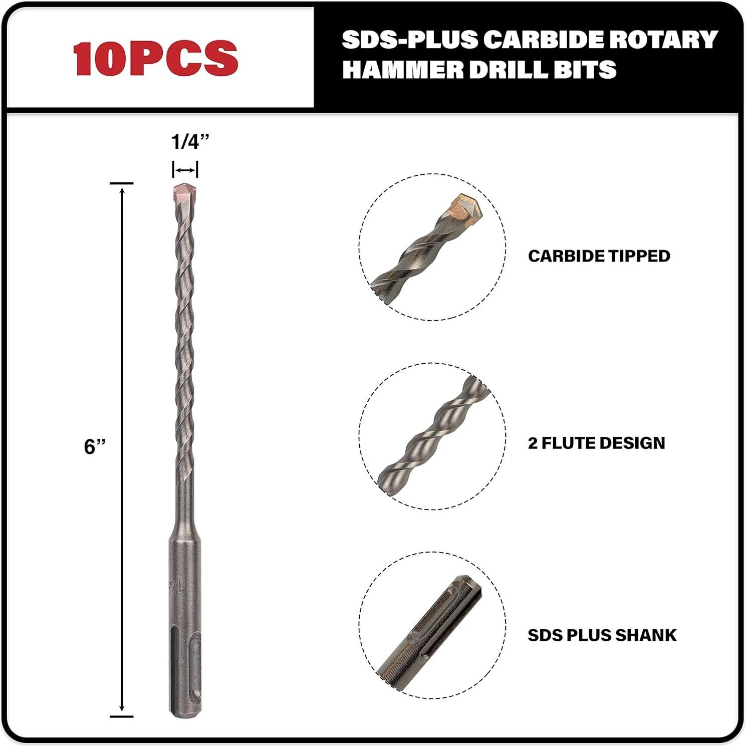 Paquete de 10 brocas SDS Plus 6mm x 150mm para concreto