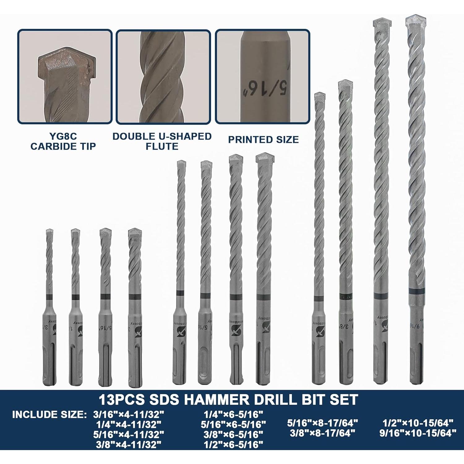 Juego de Brocas y Cinceles WildBossy 17PCS para Concreto