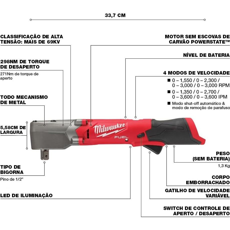 Destornillador de Impacto Angular Milwaukee 12V 298 Nm 2565-22