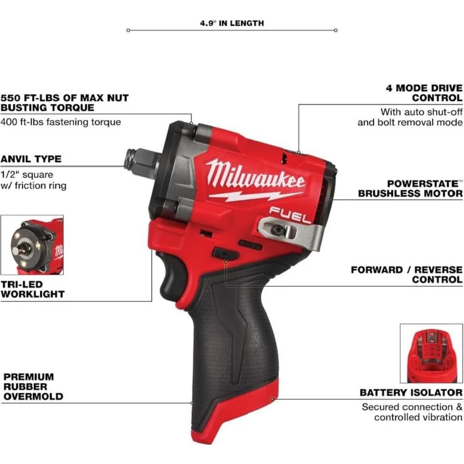Llave de impacto Milwaukee M12 FUEL 1/2" 550 ft-lbs torque