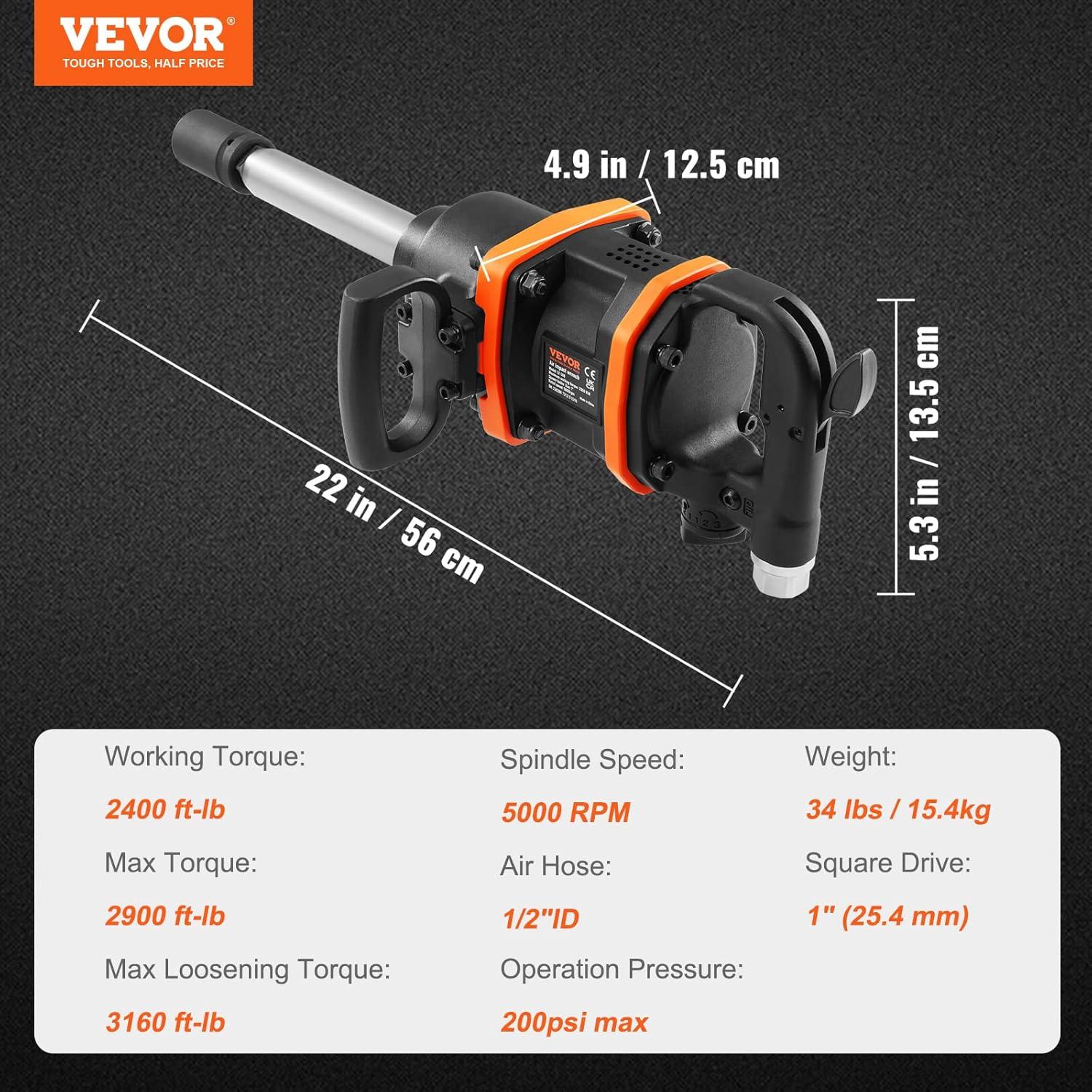 Llave de Impacto Neumática VEVOR 1 Pulgada 3160 Nm con Estuche