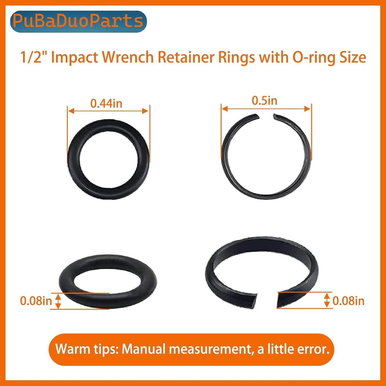 10 Anillos de Retención y O-Rings para Llave de Impacto 1/2"