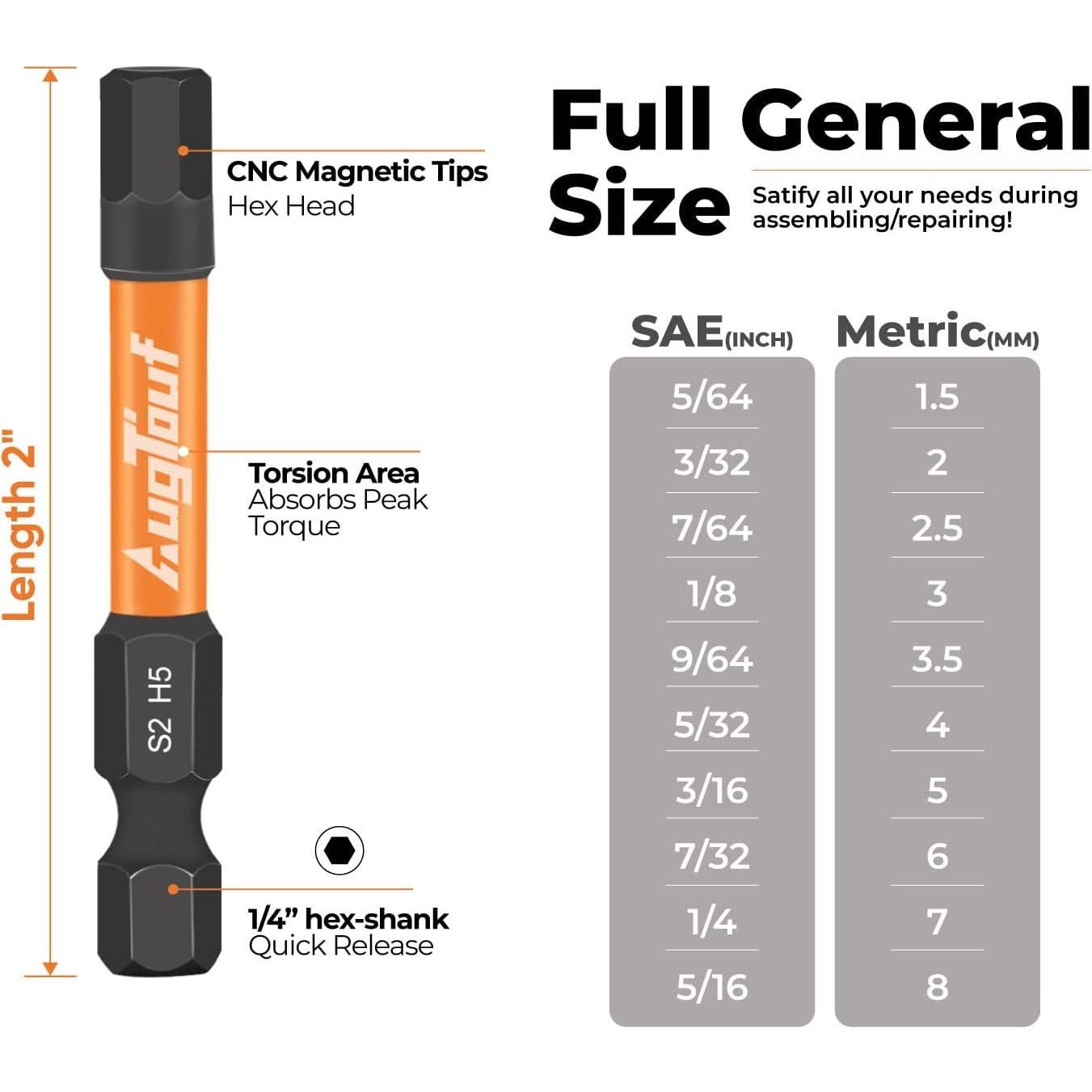 Juego de Puntas Allen Hexagonal Toolant 20pcs S2 6,35mm