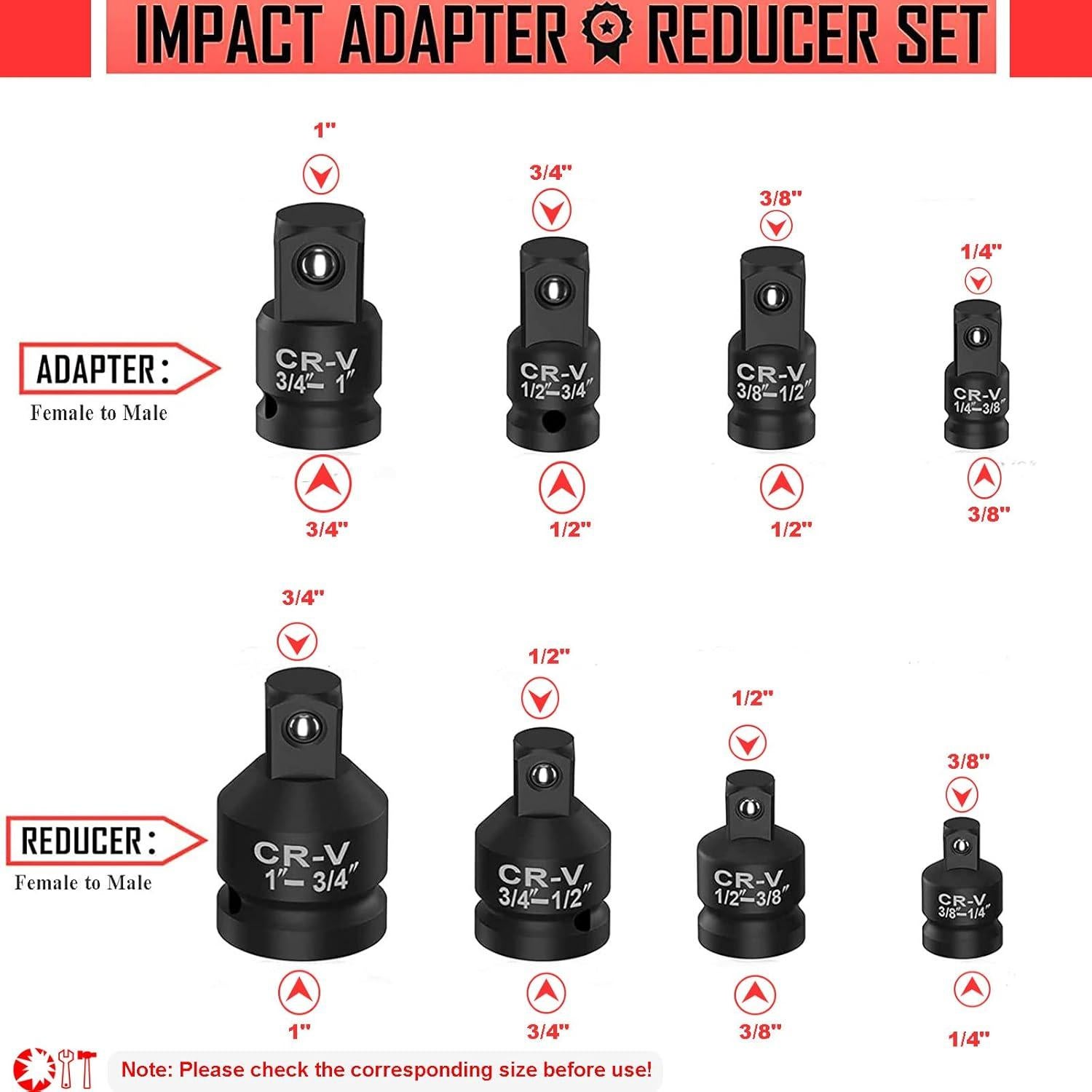 Juego de adaptadores 8 piezas WYBENZ 1/4" a 3/4"