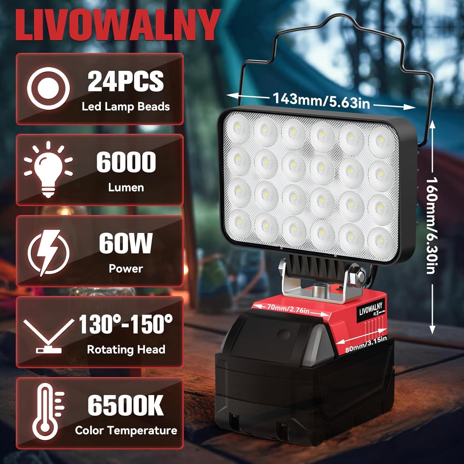 Luz de trabajo LED LIVOWALNY 78W 7800 Lúmenes para Milwaukee
