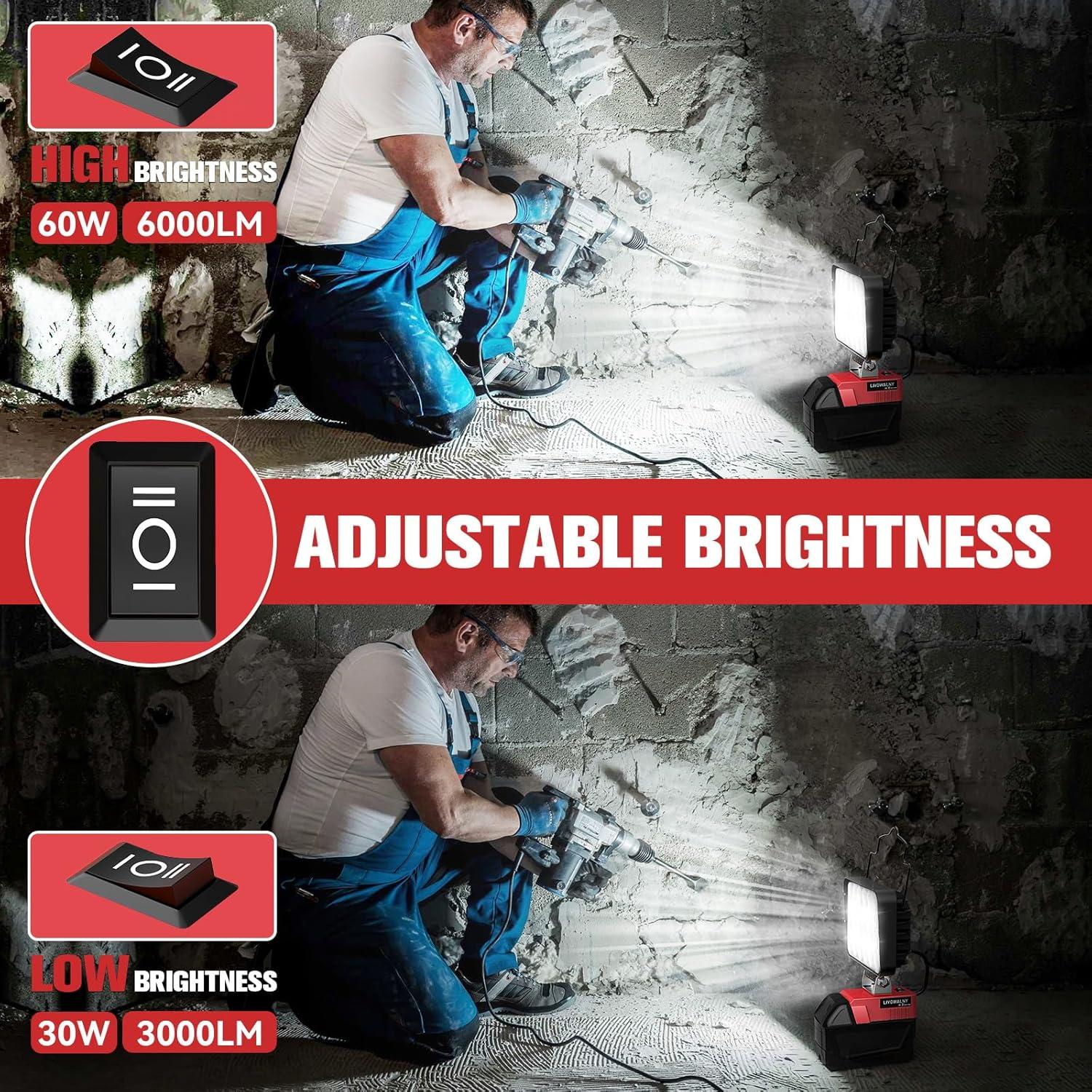 Luz de trabajo LED LIVOWALNY 78W 7800 Lúmenes para Milwaukee