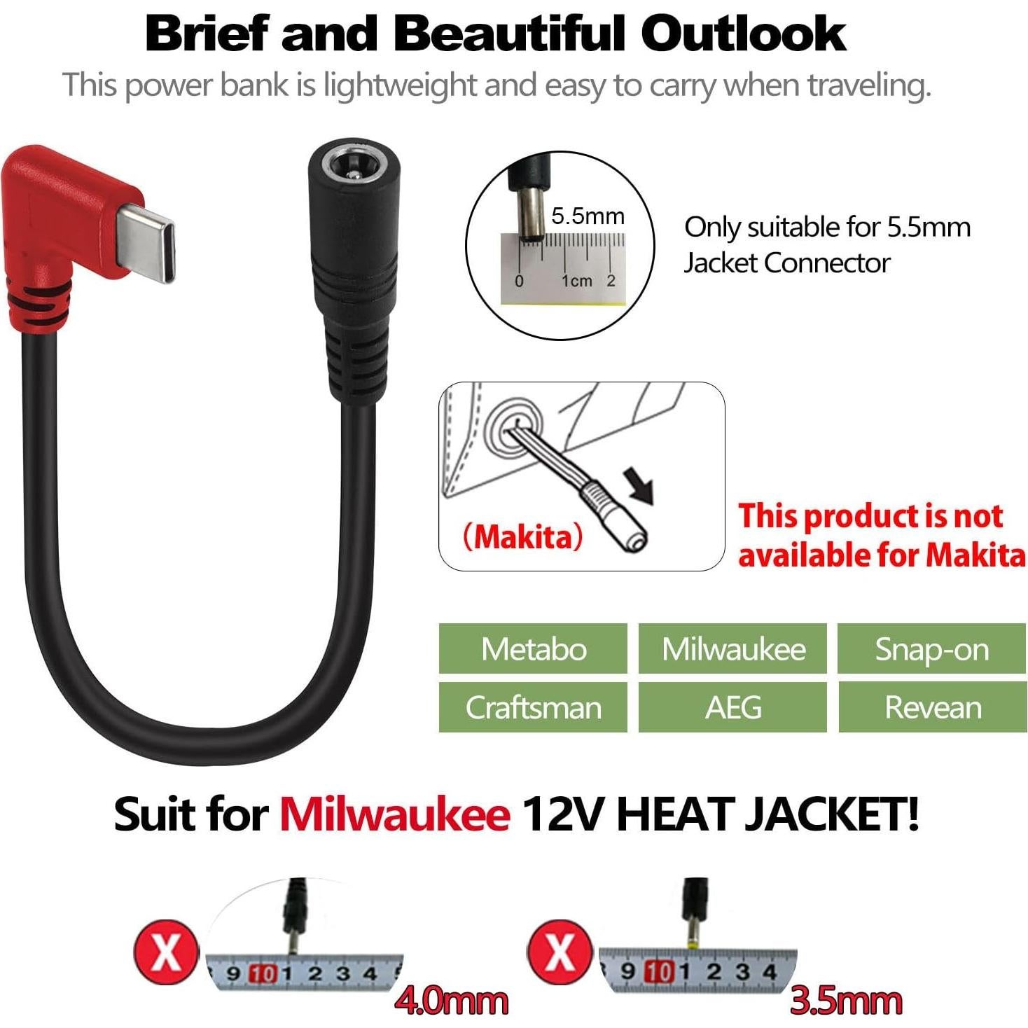 Batería calefaccionada 12V QC3.0 10000mAh para chaquetas